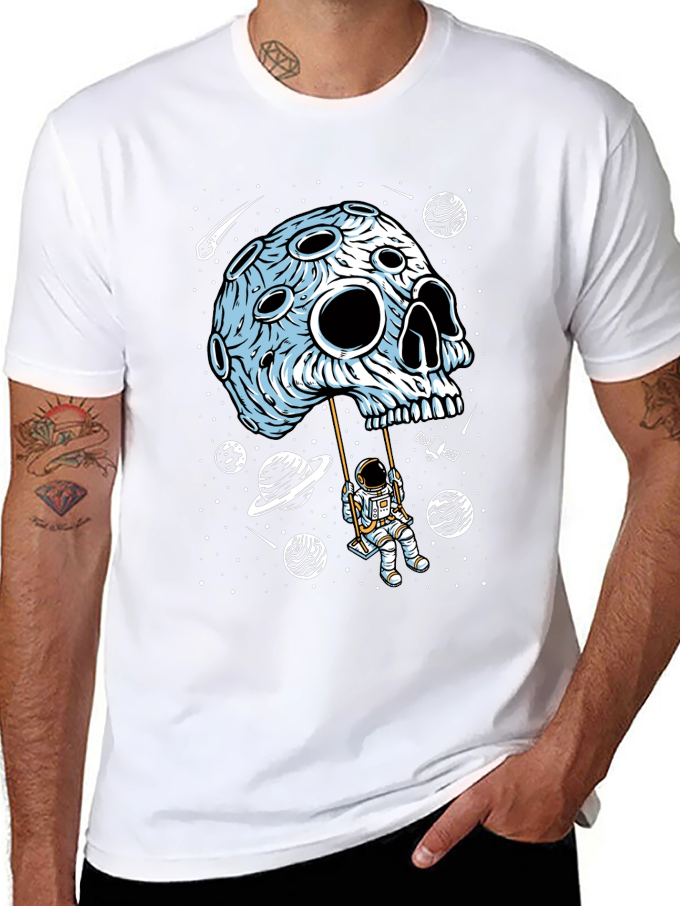 Astronaut Moon Skull Graphic Tee - Black