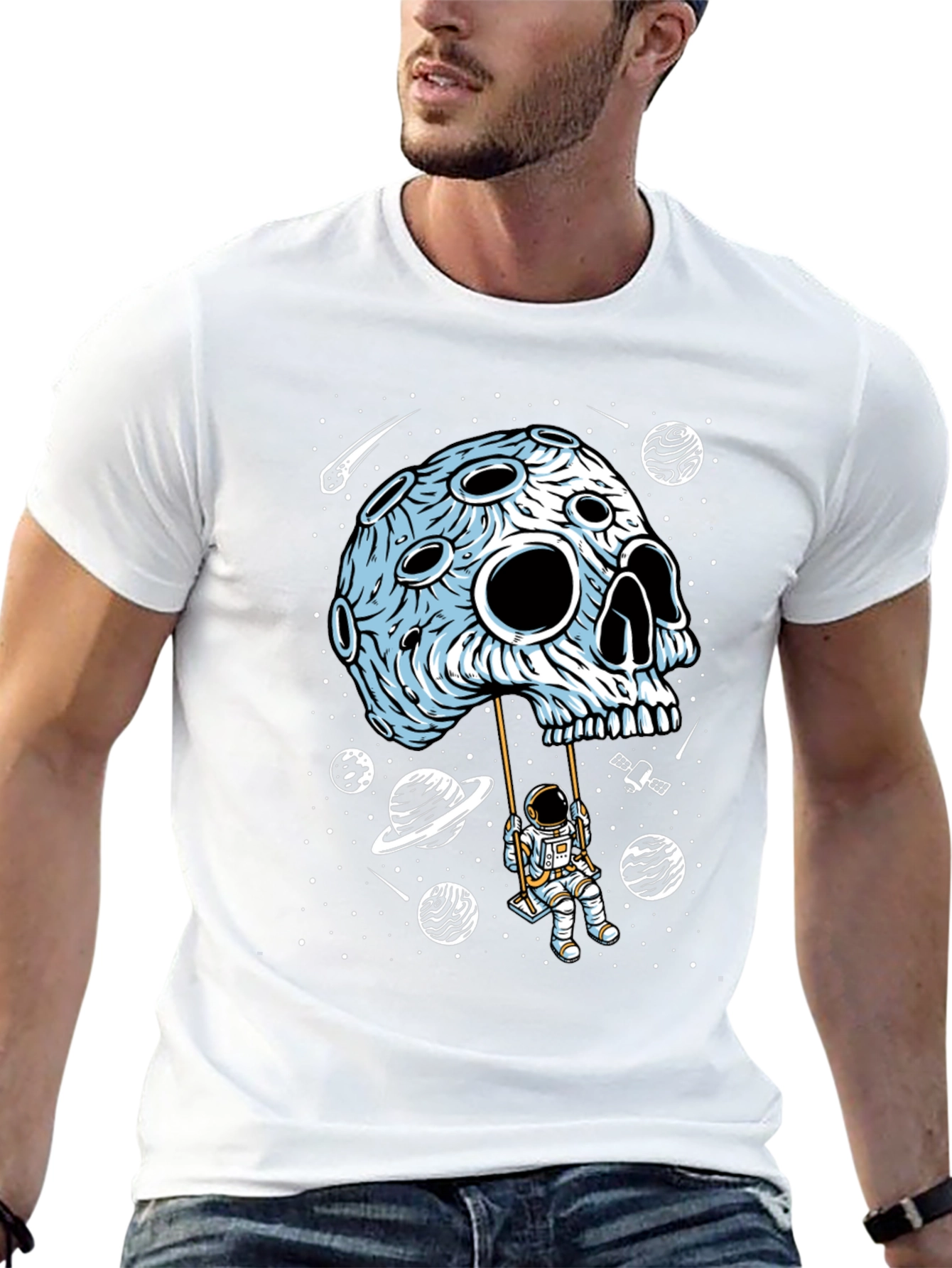 Astronaut Moon Skull Graphic Tee - Black