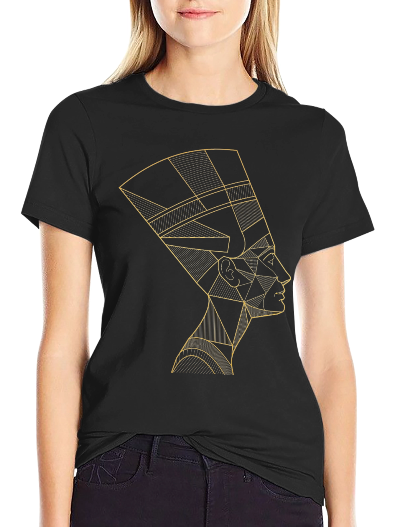 Nefertiti Geometric Graphic Tee - Black Cotton T-Shirt