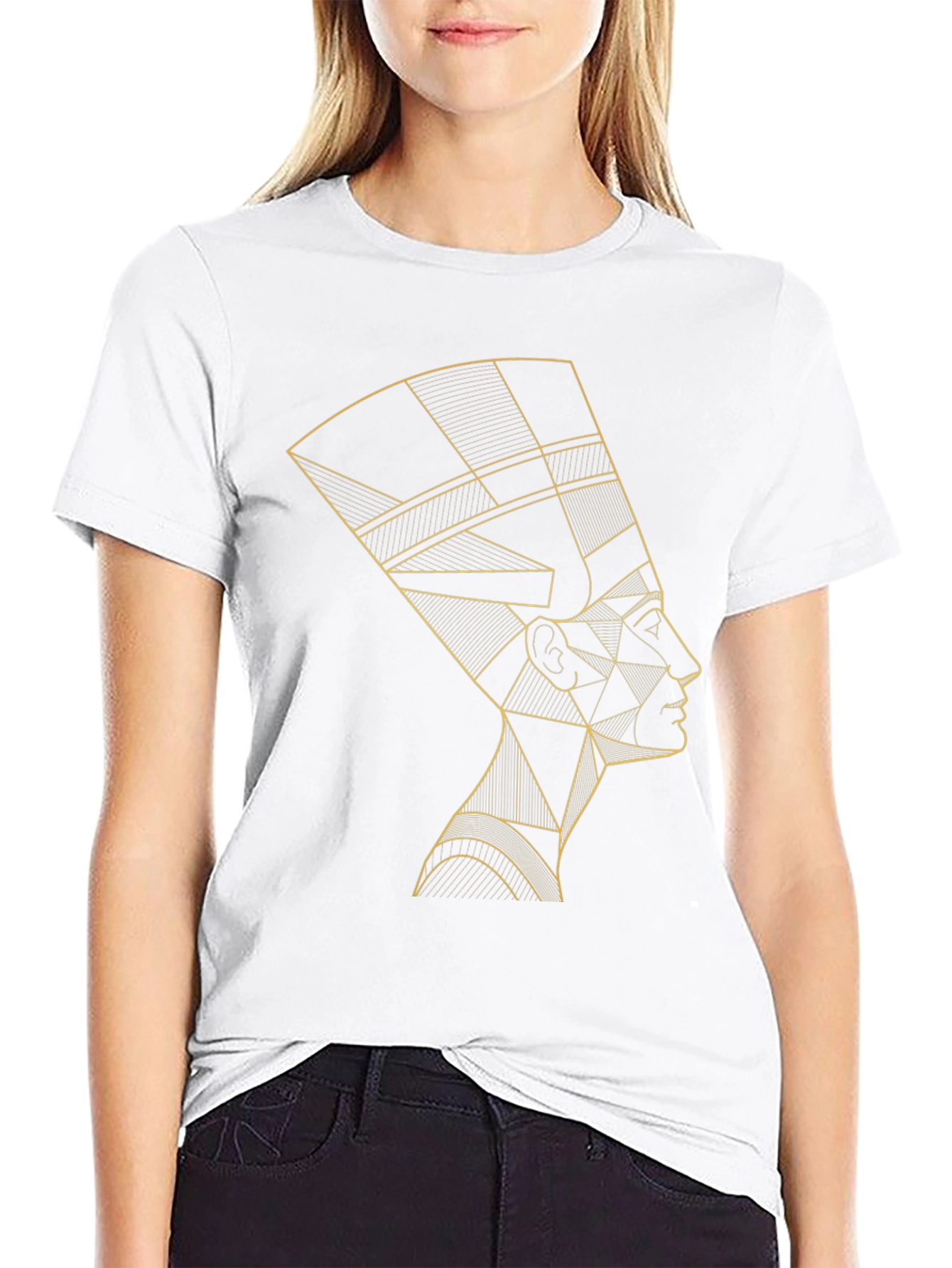 Nefertiti Geometric Graphic Tee - Black Cotton T-Shirt