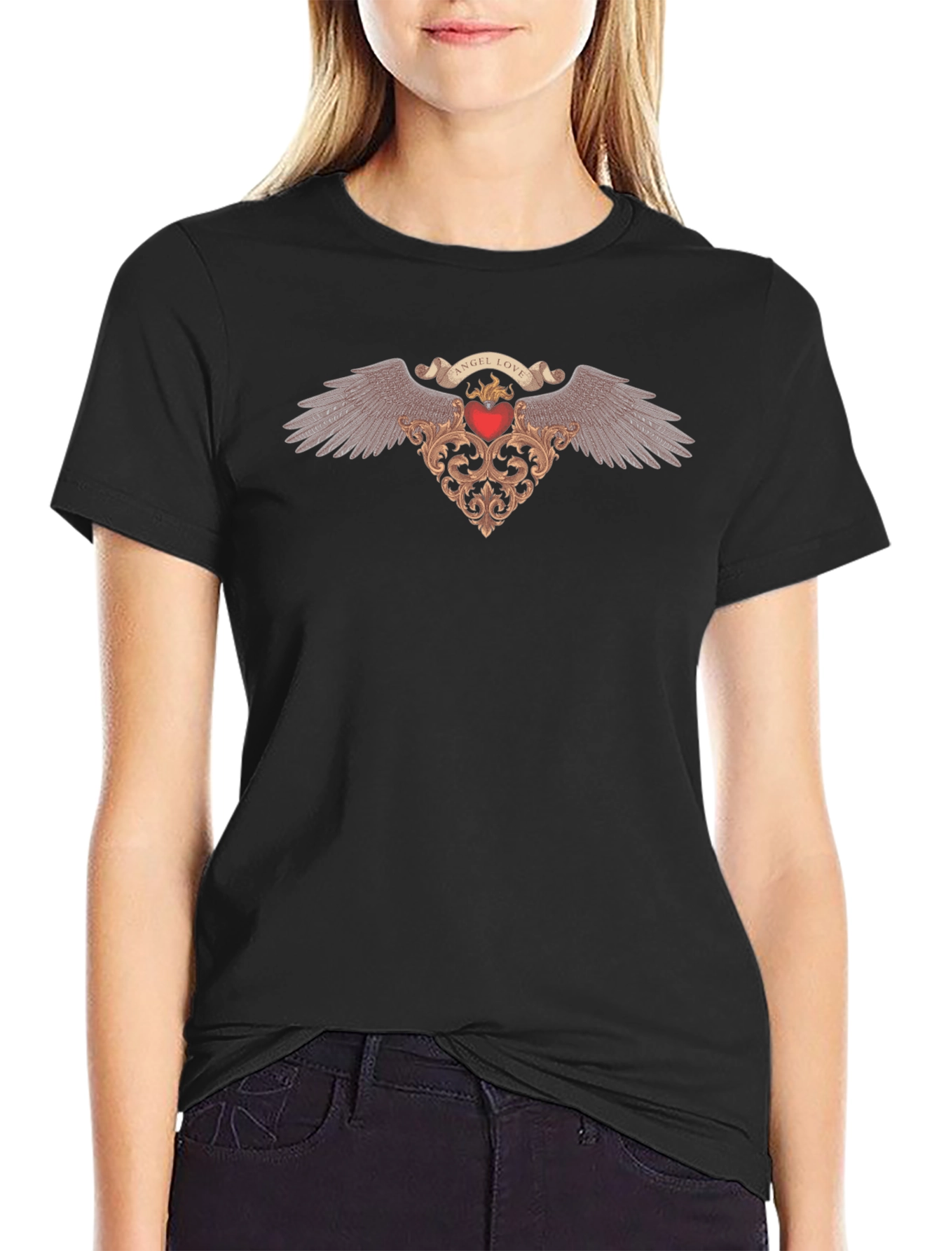 Angel Love Graphic Black T-Shirt