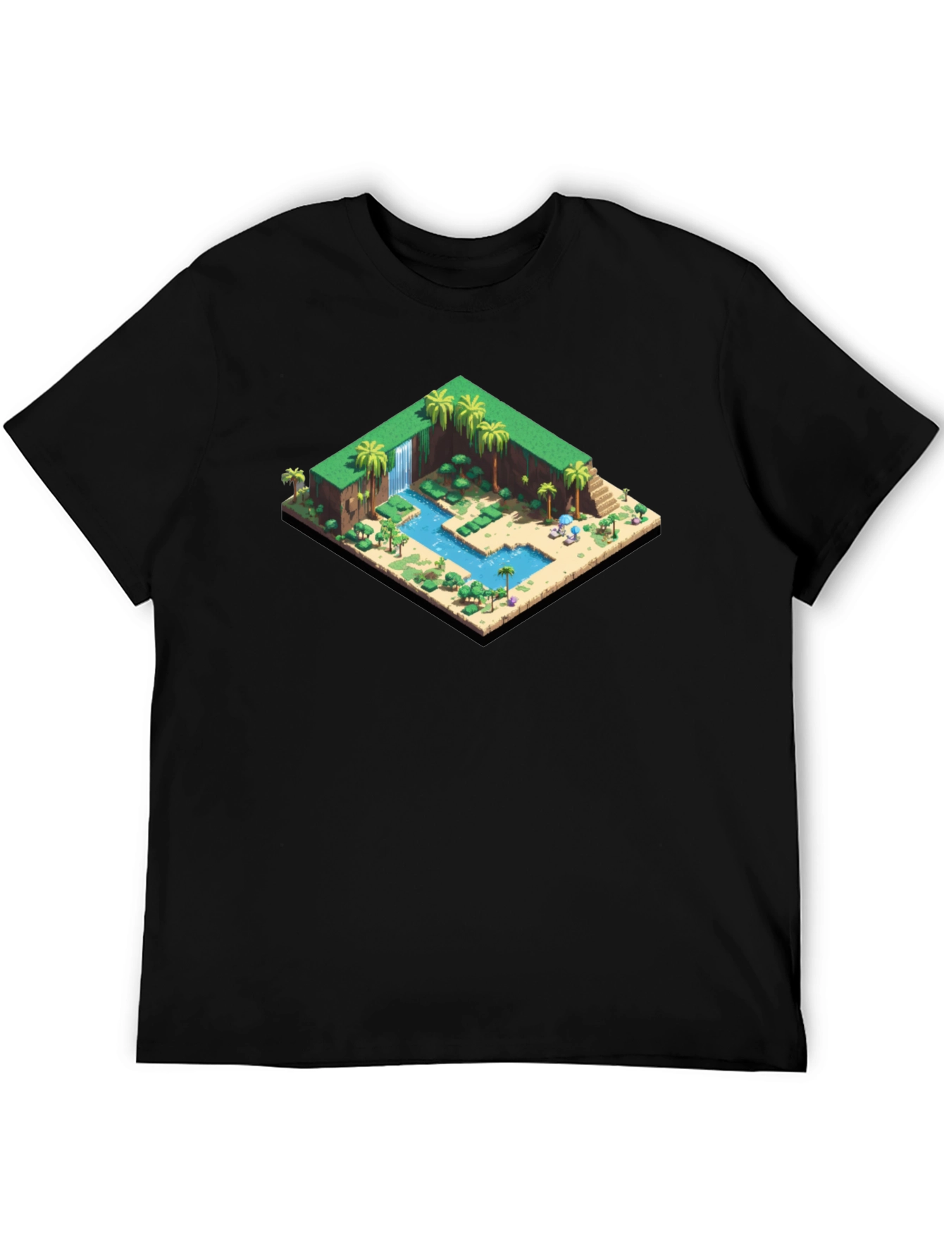 Isometric Oasis Graphic Tee - Black Cotton Casual Shirt