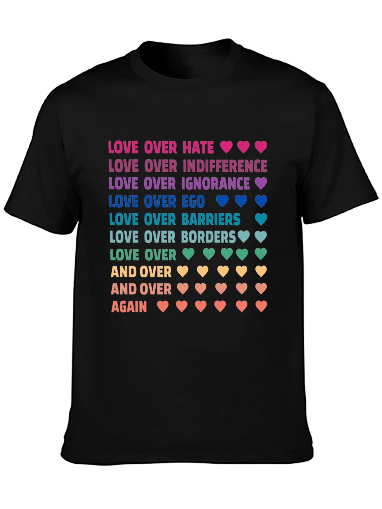 Love Over Hate Rainbow Text Graphic Tee