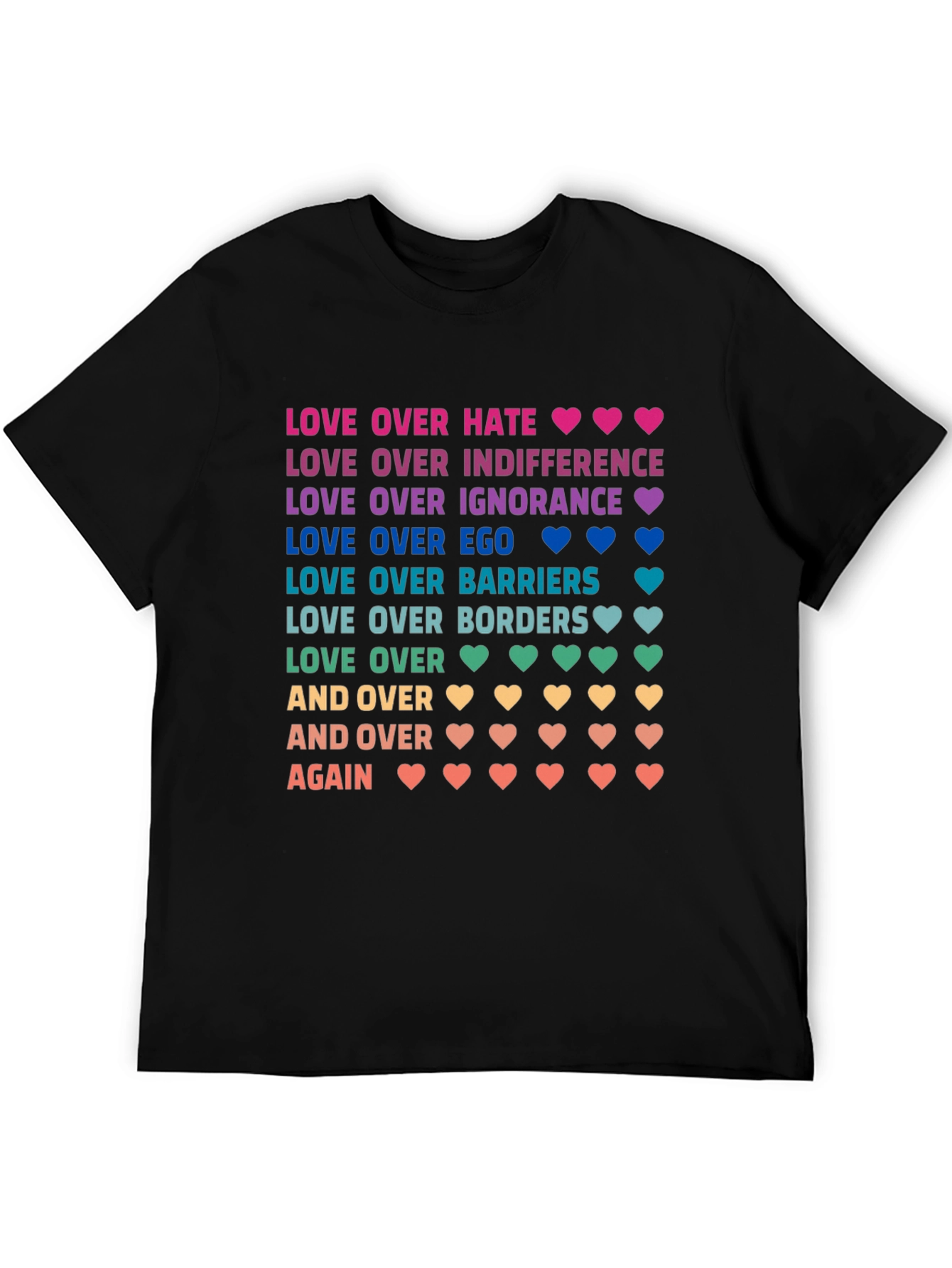 Love Over Hate Rainbow Text Graphic Tee