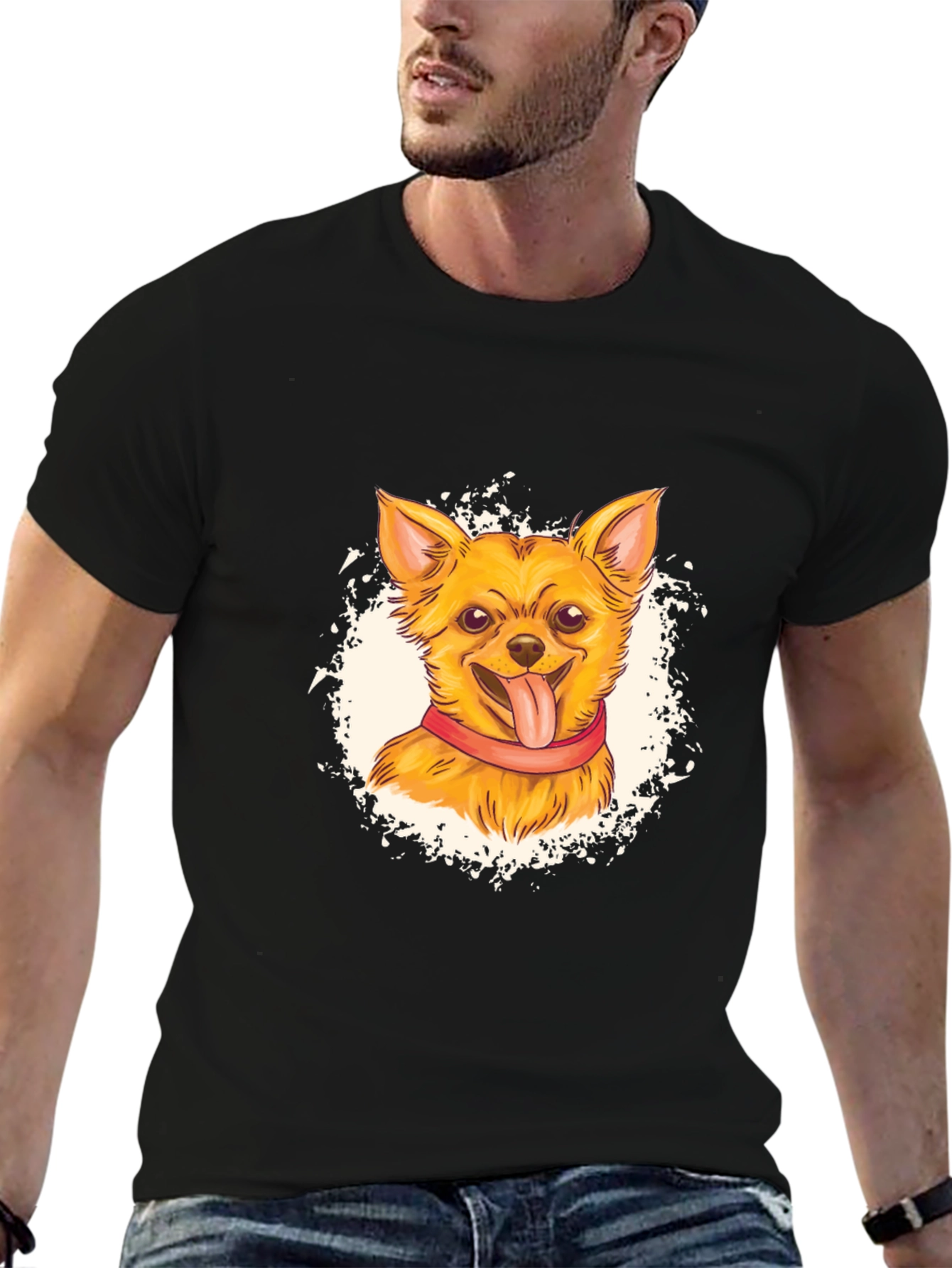 Chihuahua Graphic Print Black T-Shirt