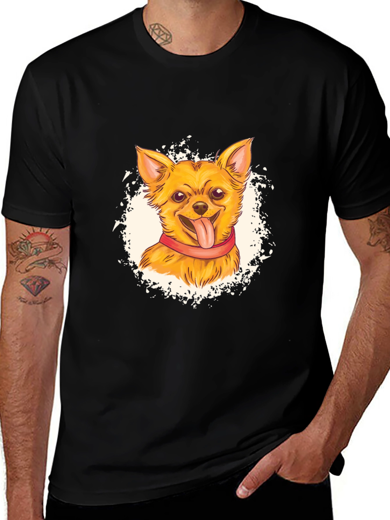 Chihuahua Graphic Print Black T-Shirt