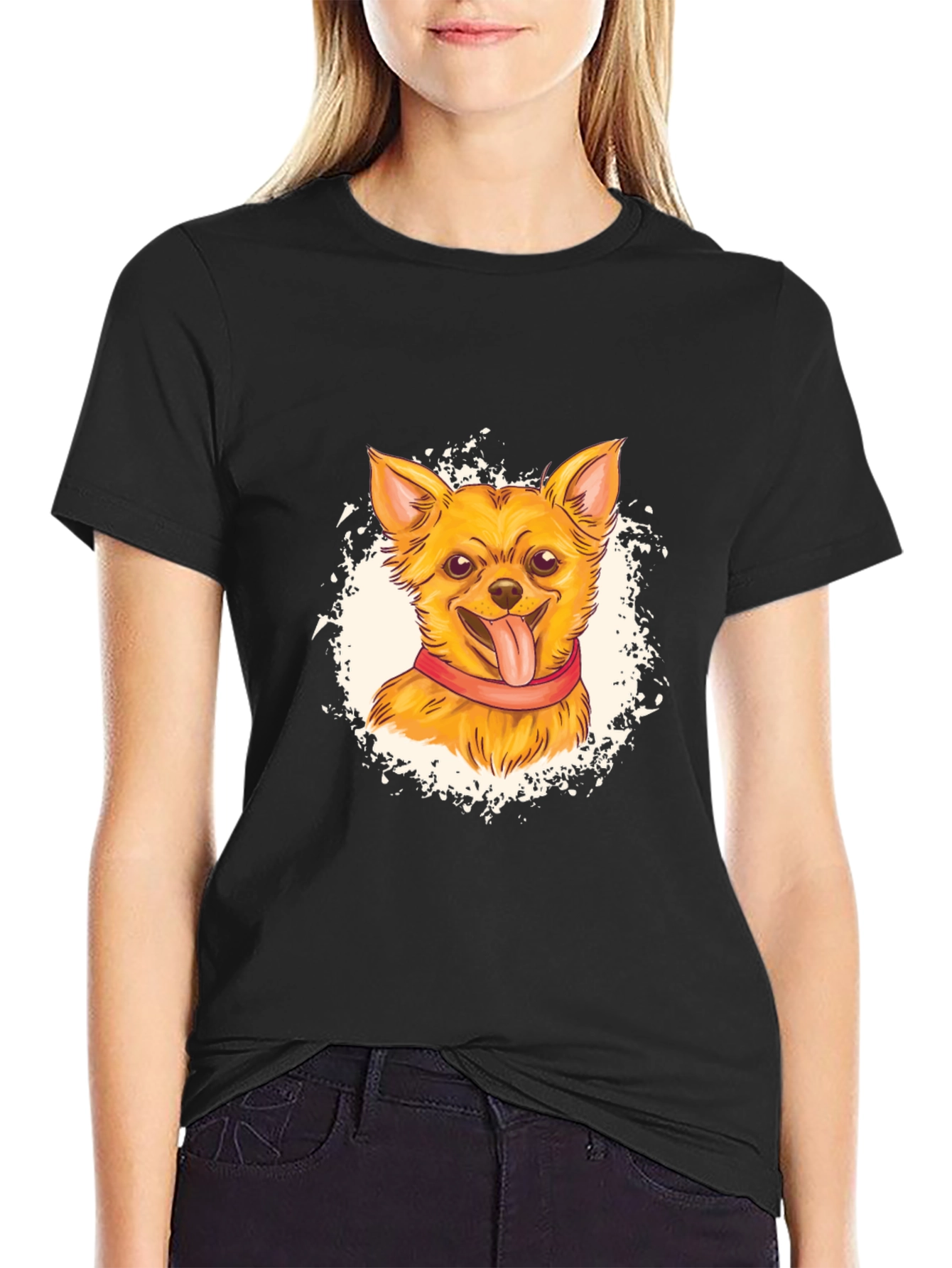 Chihuahua Graphic Print Black T-Shirt