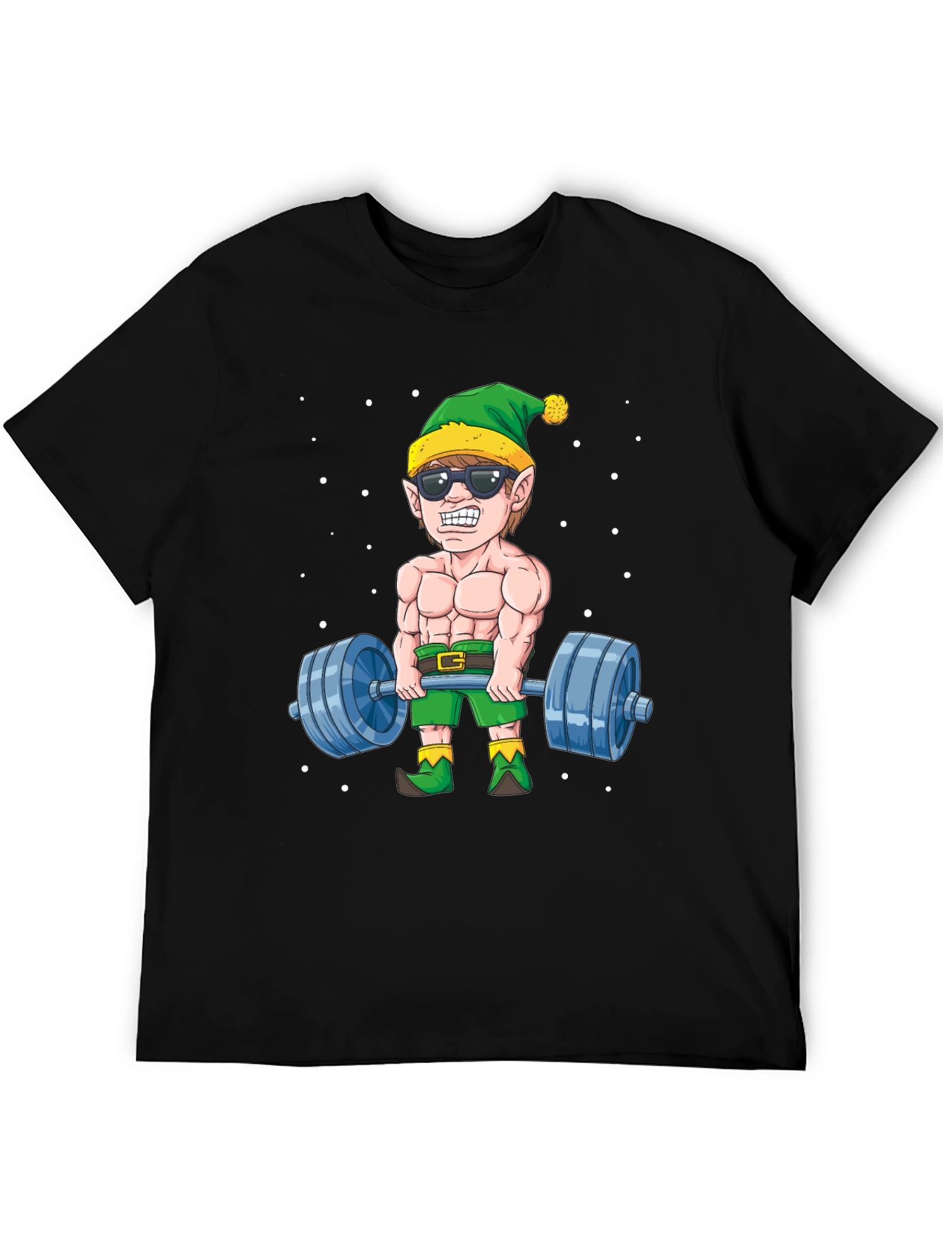 Funny Christmas Elf Lifting Weights T-Shirt