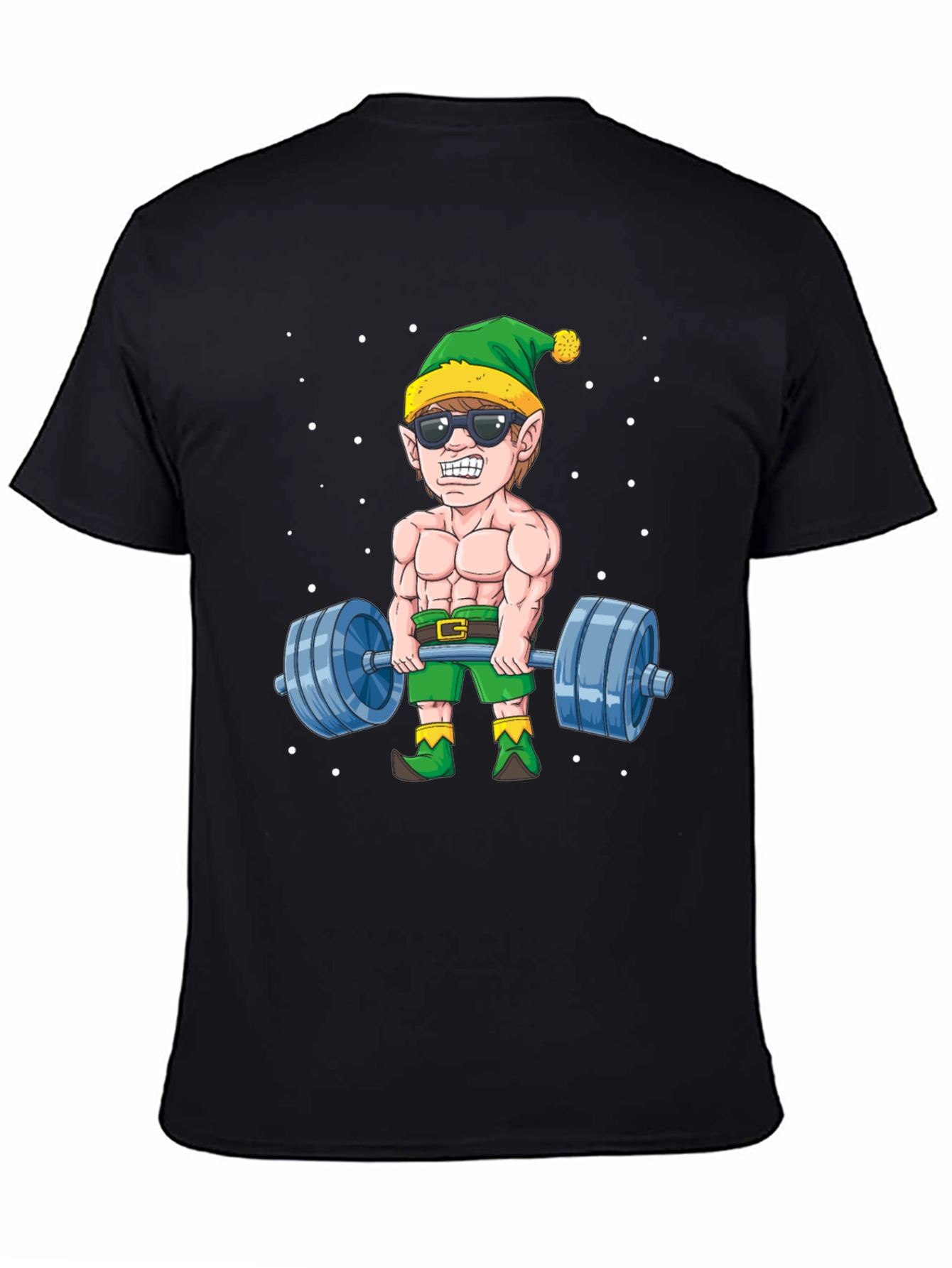 Funny Christmas Elf Lifting Weights T-Shirt