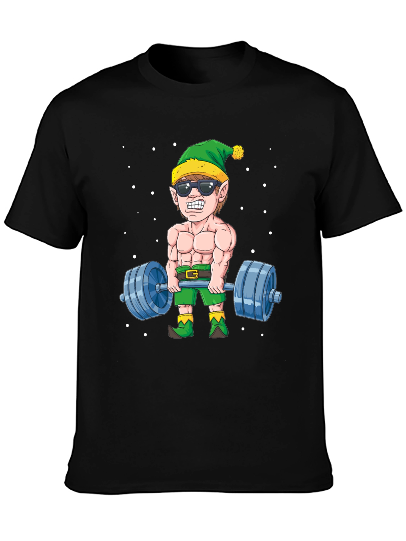 Funny Christmas Elf Lifting Weights T-Shirt