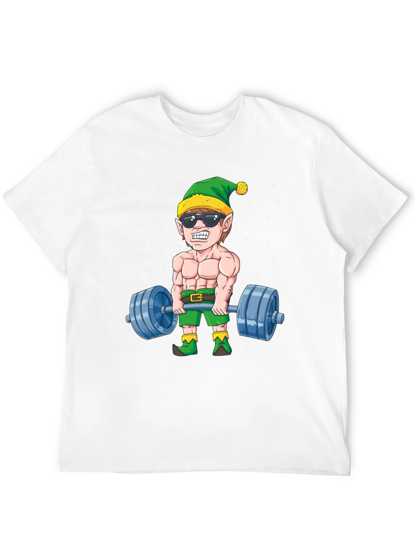 Funny Christmas Elf Lifting Weights T-Shirt