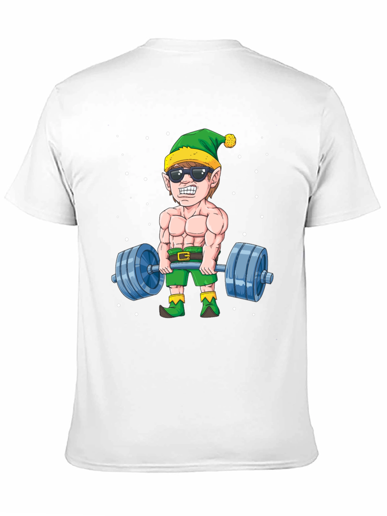 Funny Christmas Elf Lifting Weights T-Shirt