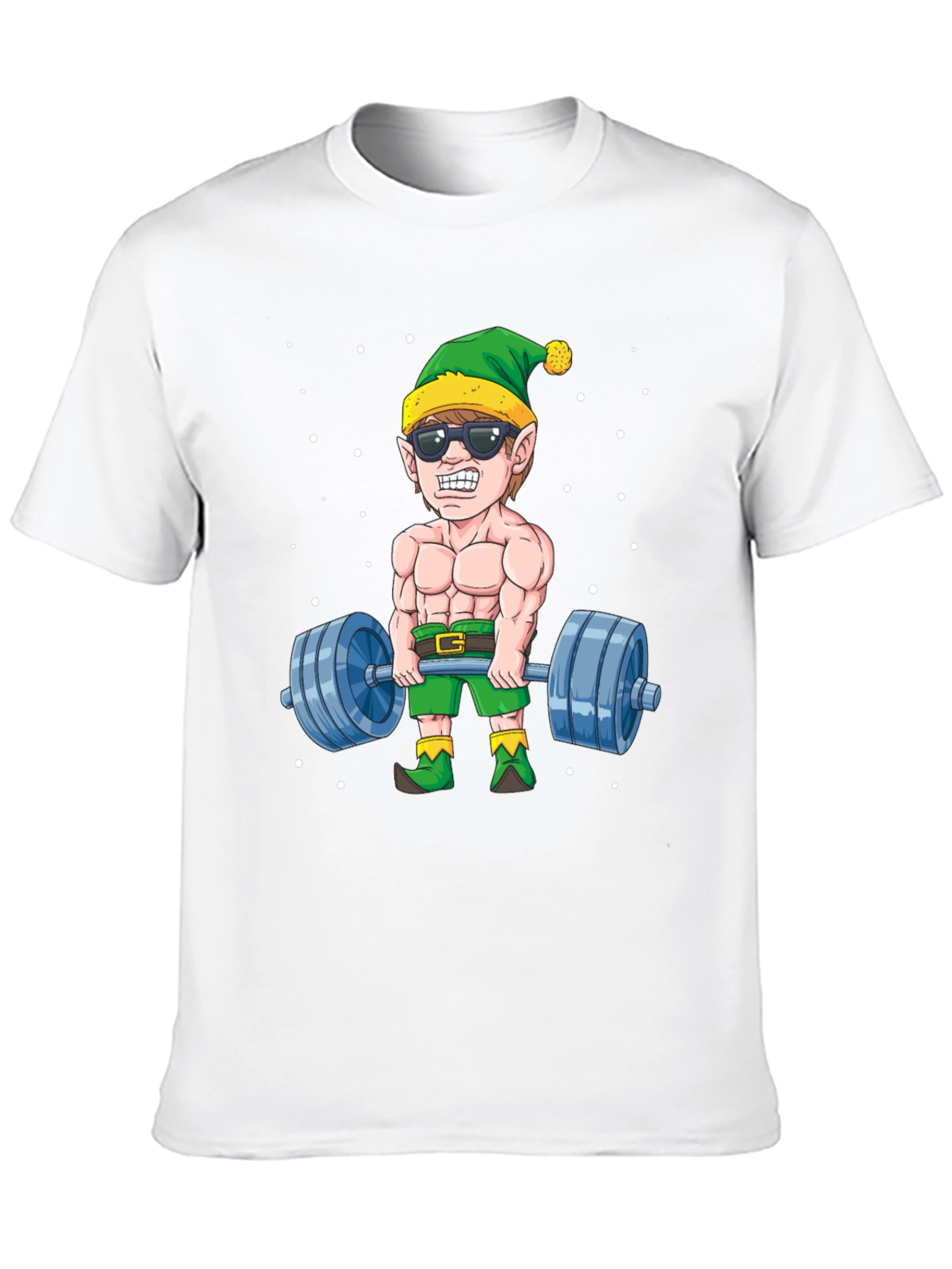 Funny Christmas Elf Lifting Weights T-Shirt