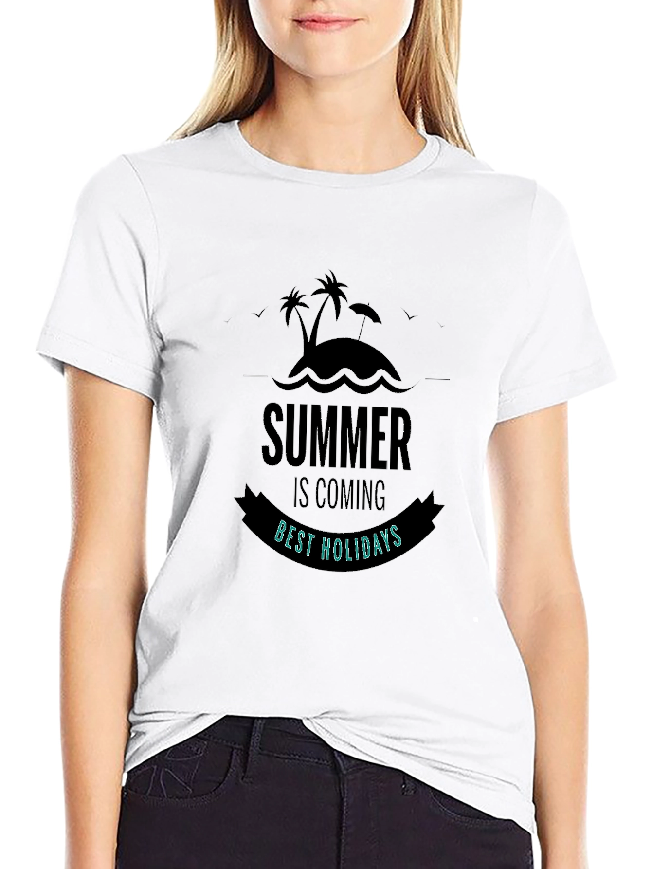 Summer Holidays Graphic Black T-Shirt