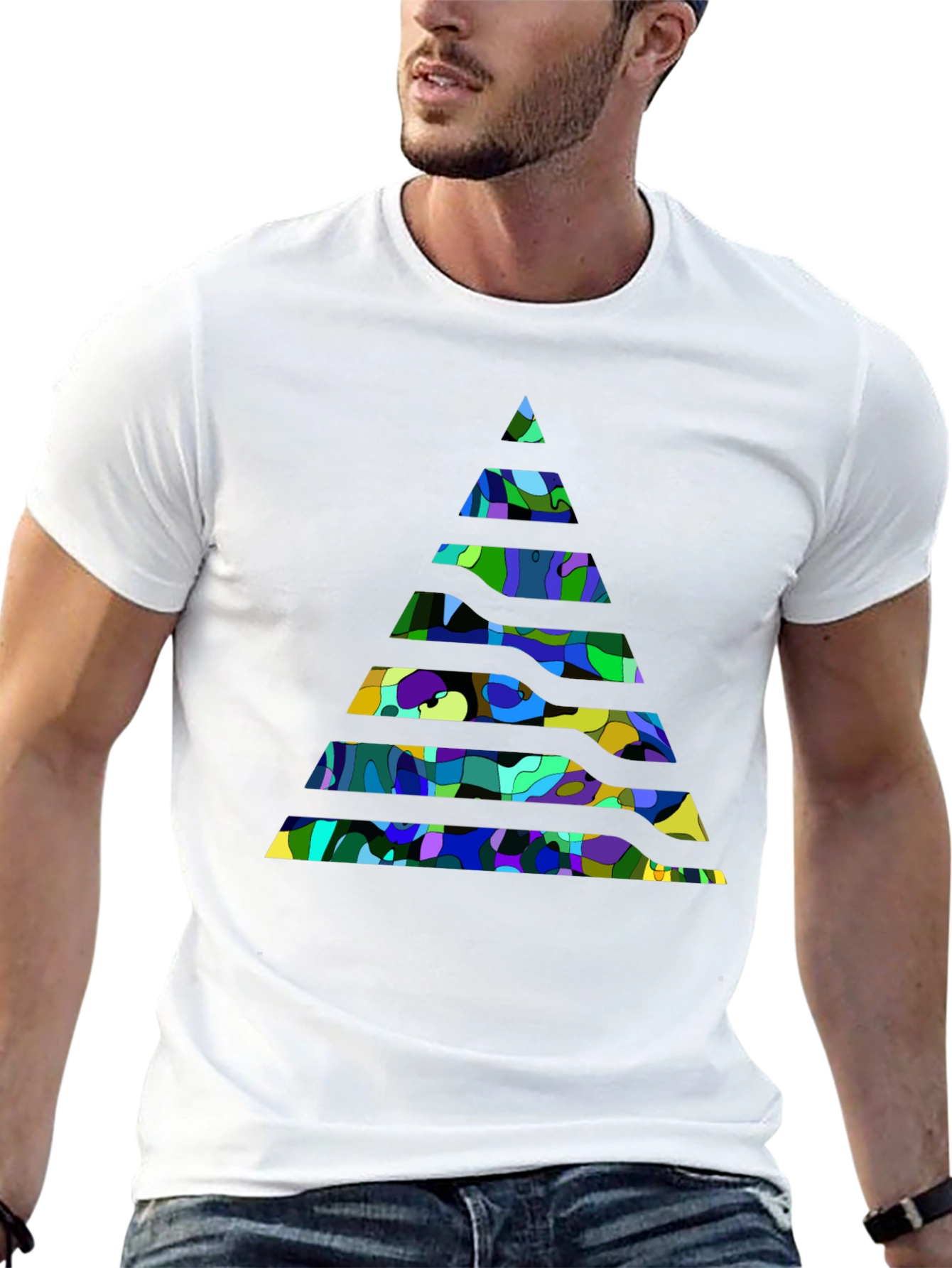 Abstract Geometric Pyramid Black T-Shirt