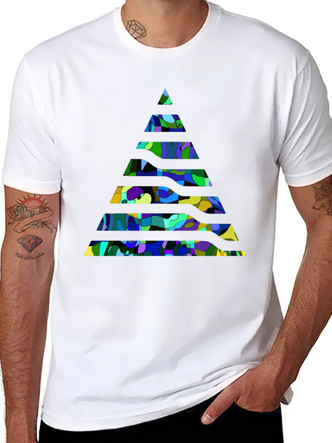Abstract Geometric Pyramid Black T-Shirt