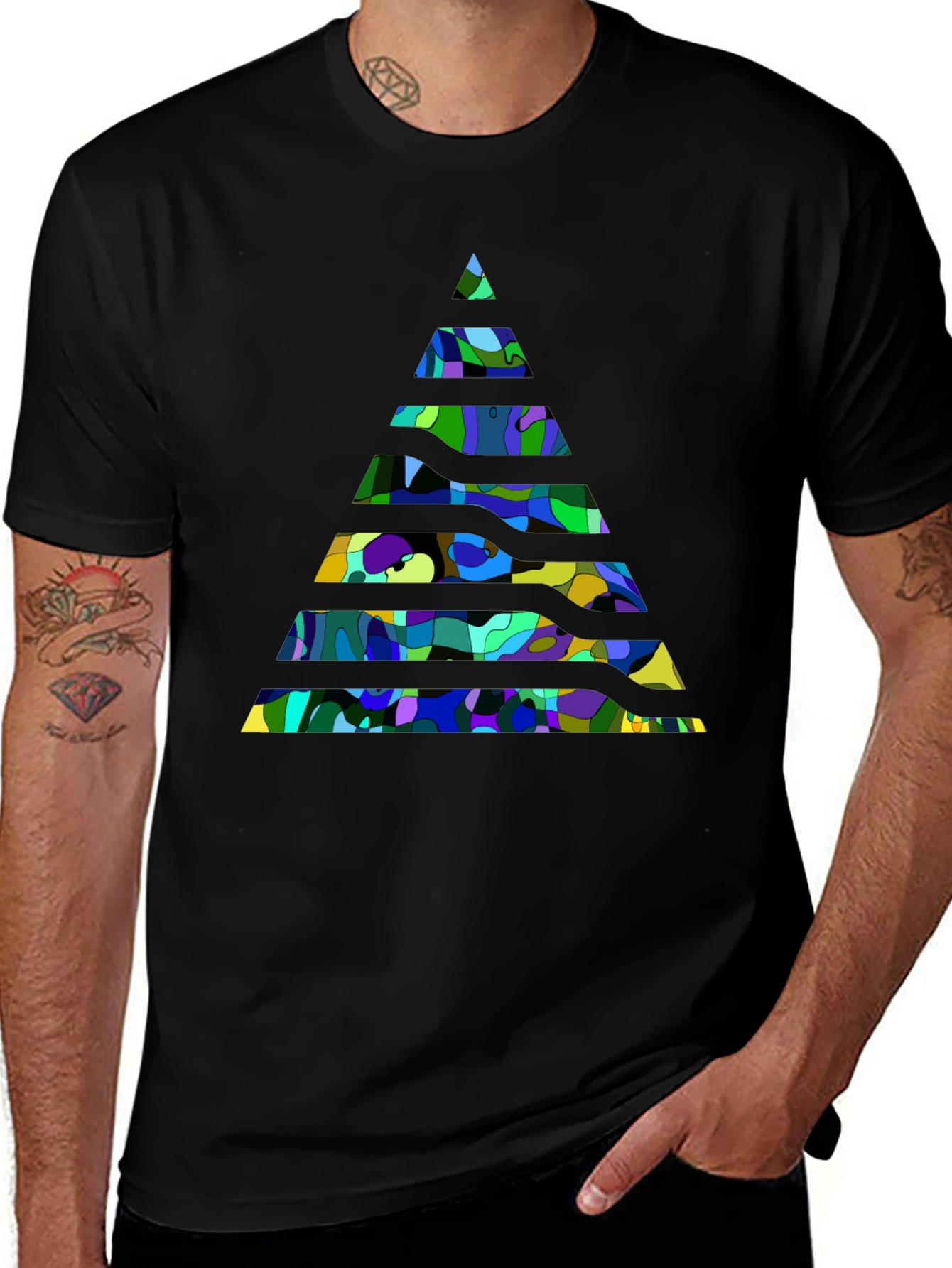 Abstract Geometric Pyramid Black T-Shirt