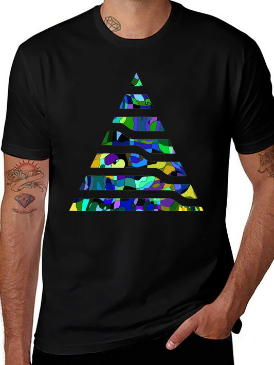Abstract Geometric Pyramid Black T-Shirt