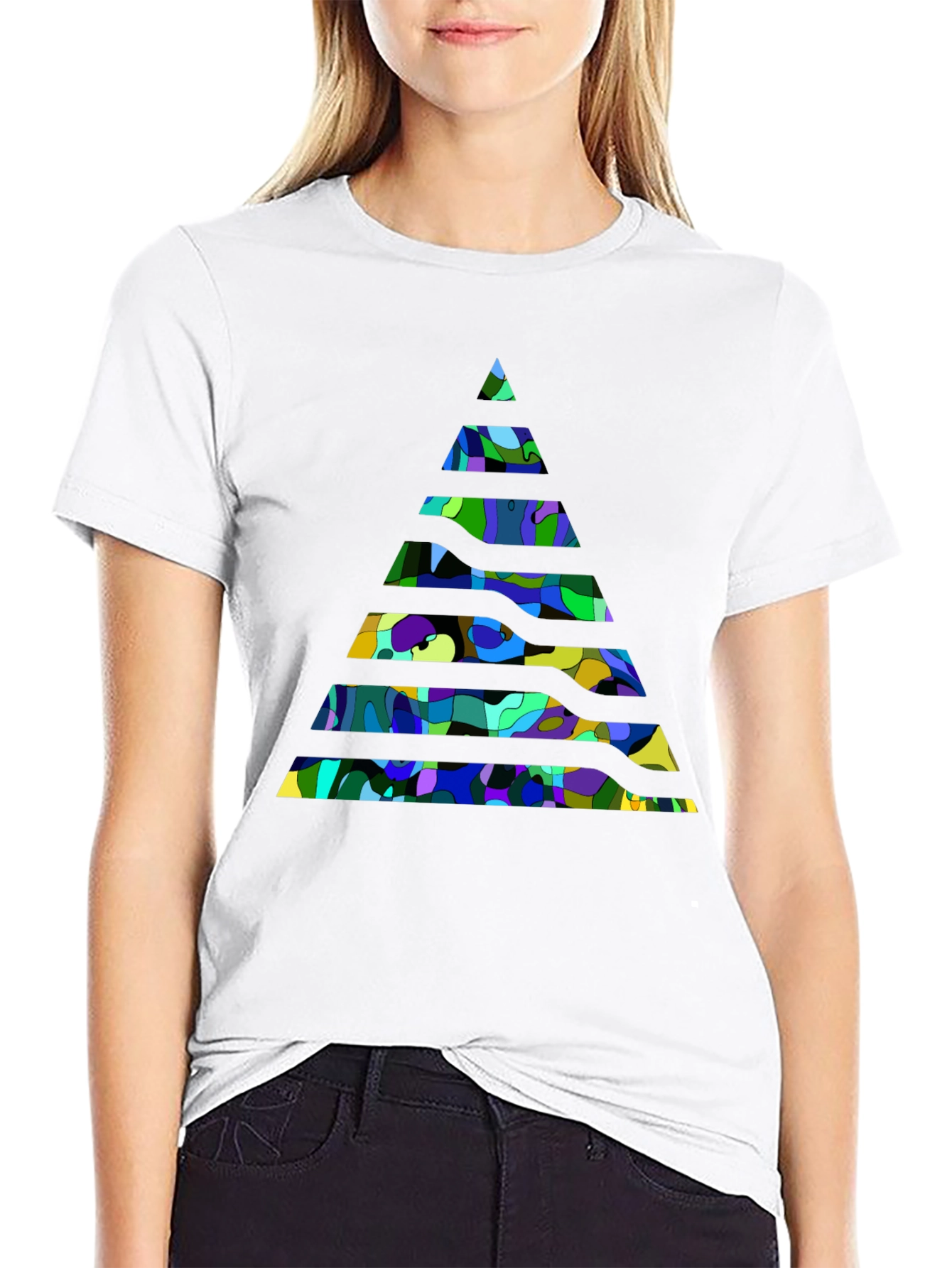 Abstract Geometric Pyramid Black T-Shirt