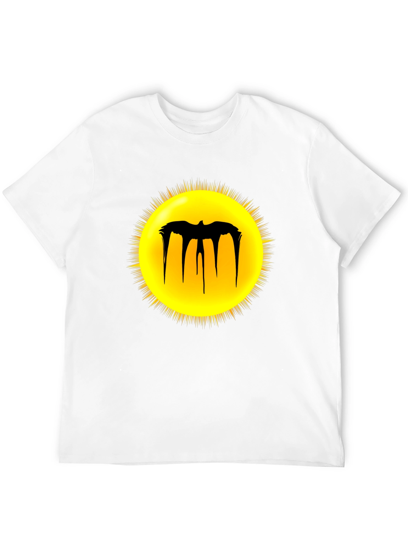 Black Graphic Tee - Melting Bat Sun Design