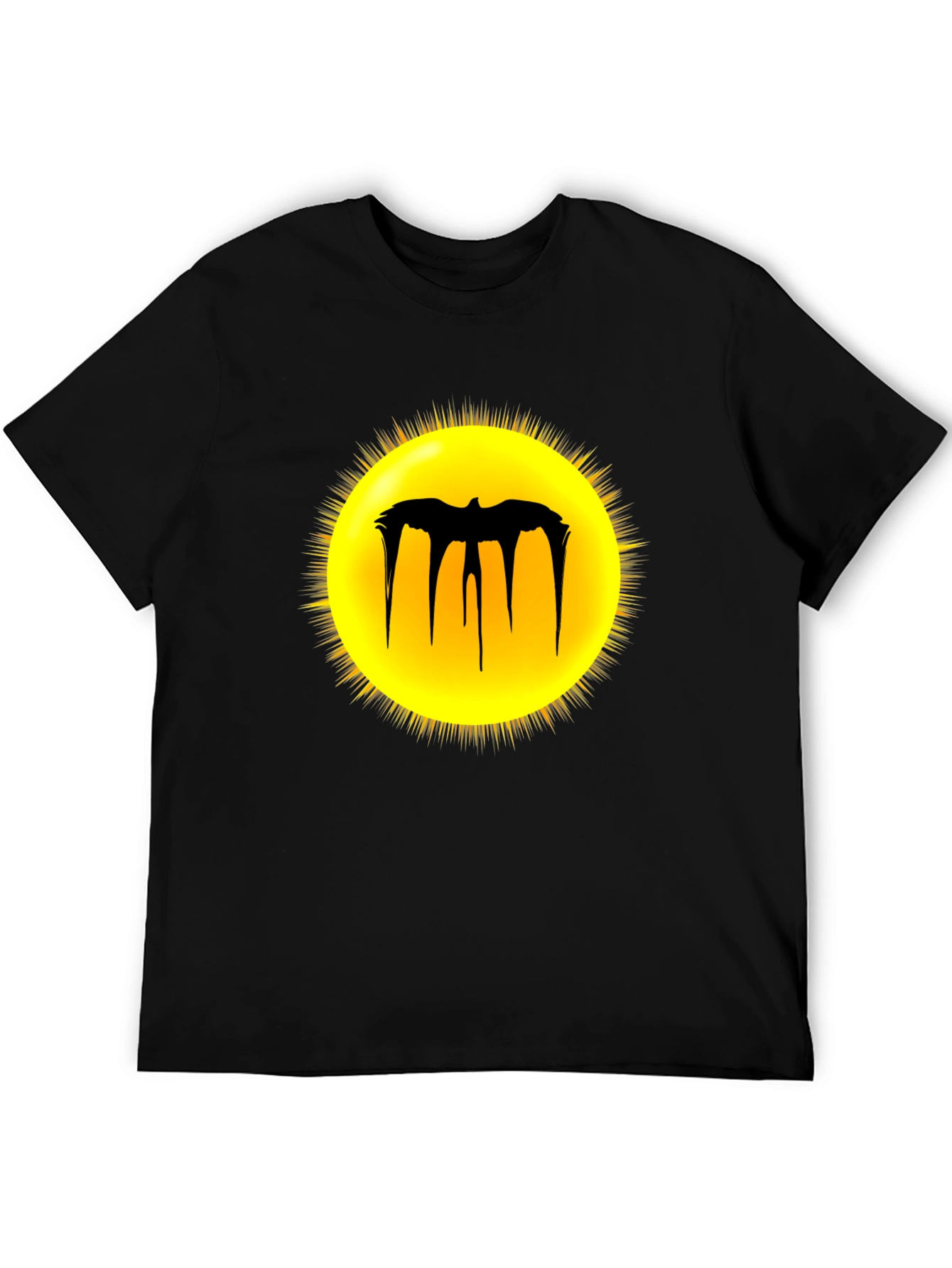 Black Graphic Tee - Melting Bat Sun Design