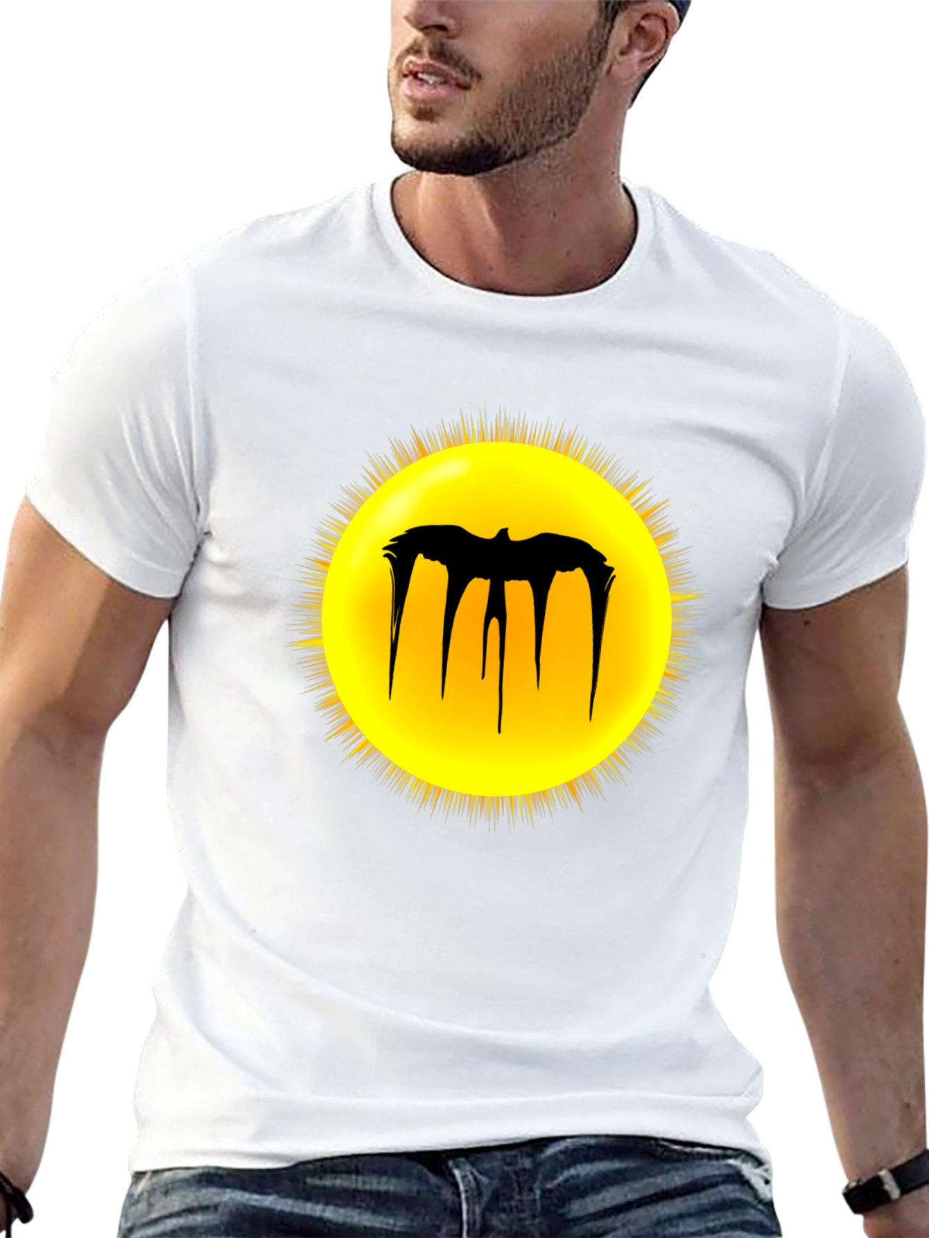 Black Graphic Tee - Melting Bat Sun Design