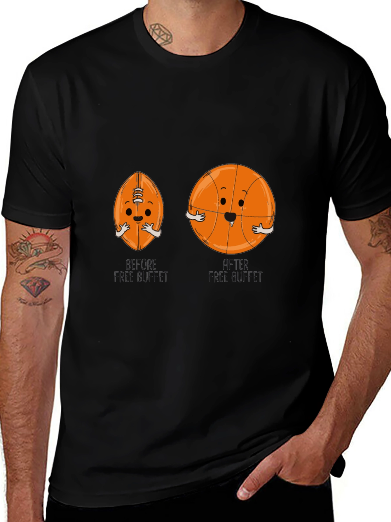 Funny Hugging Sports Balls Black T-Shirt