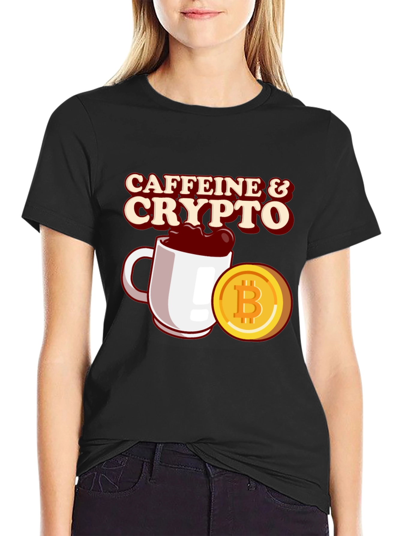 Caffeine & Crypto Black T-Shirt - Bitcoin Lovers Tee