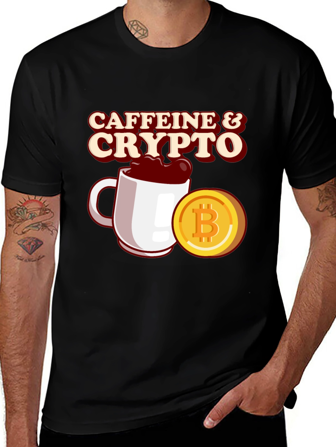 Caffeine & Crypto Black T-Shirt - Bitcoin Lovers Tee