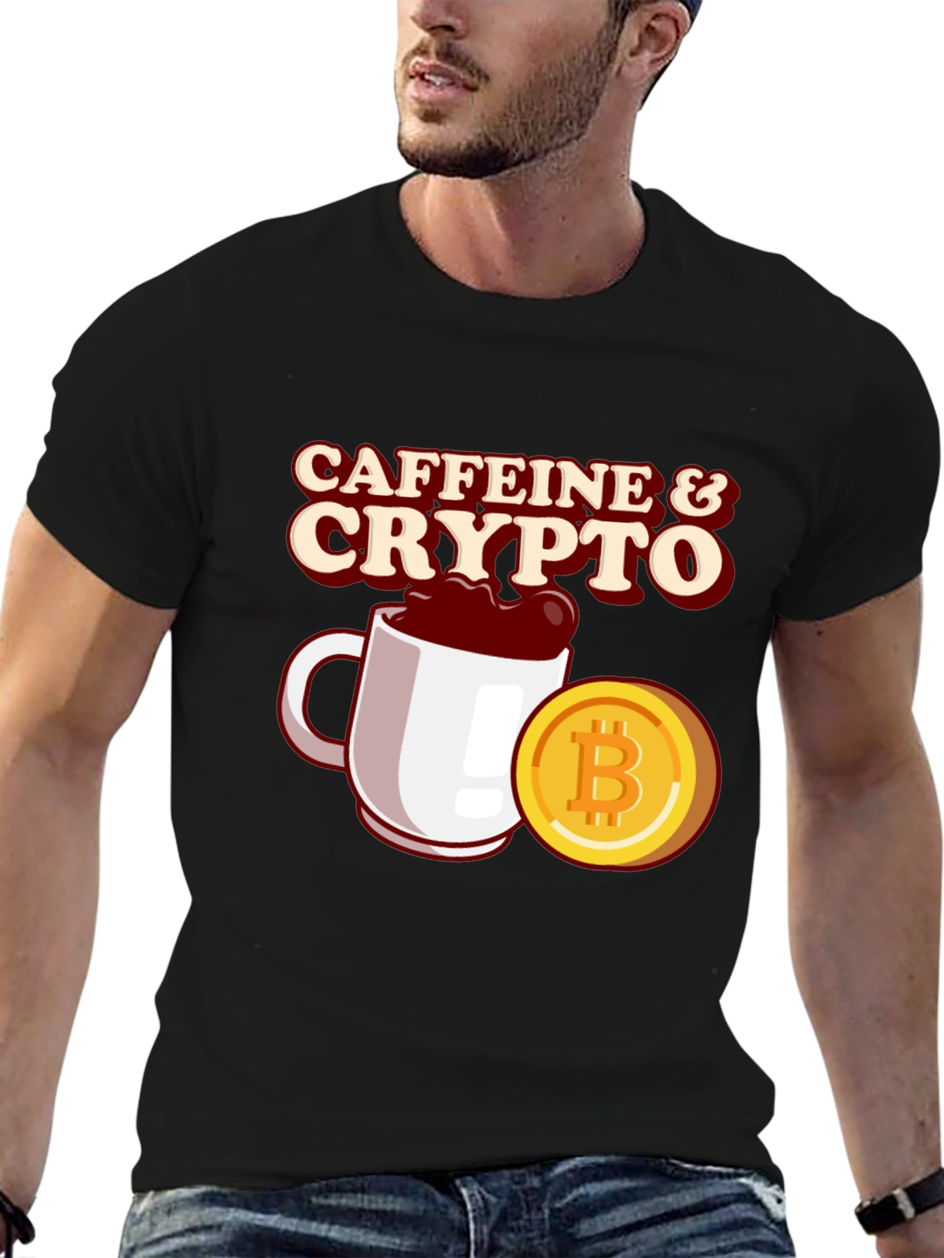 Caffeine & Crypto Black T-Shirt - Bitcoin Lovers Tee