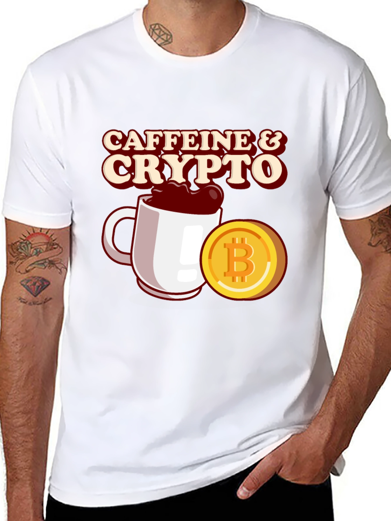 Caffeine & Crypto Black T-Shirt - Bitcoin Lovers Tee