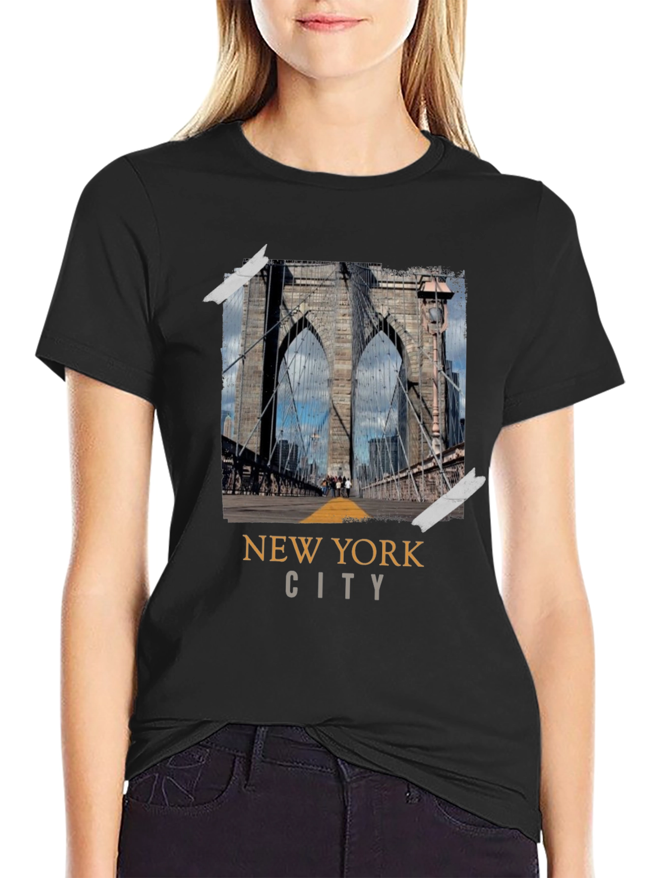 New York City Bridge Black Graphic T-Shirt