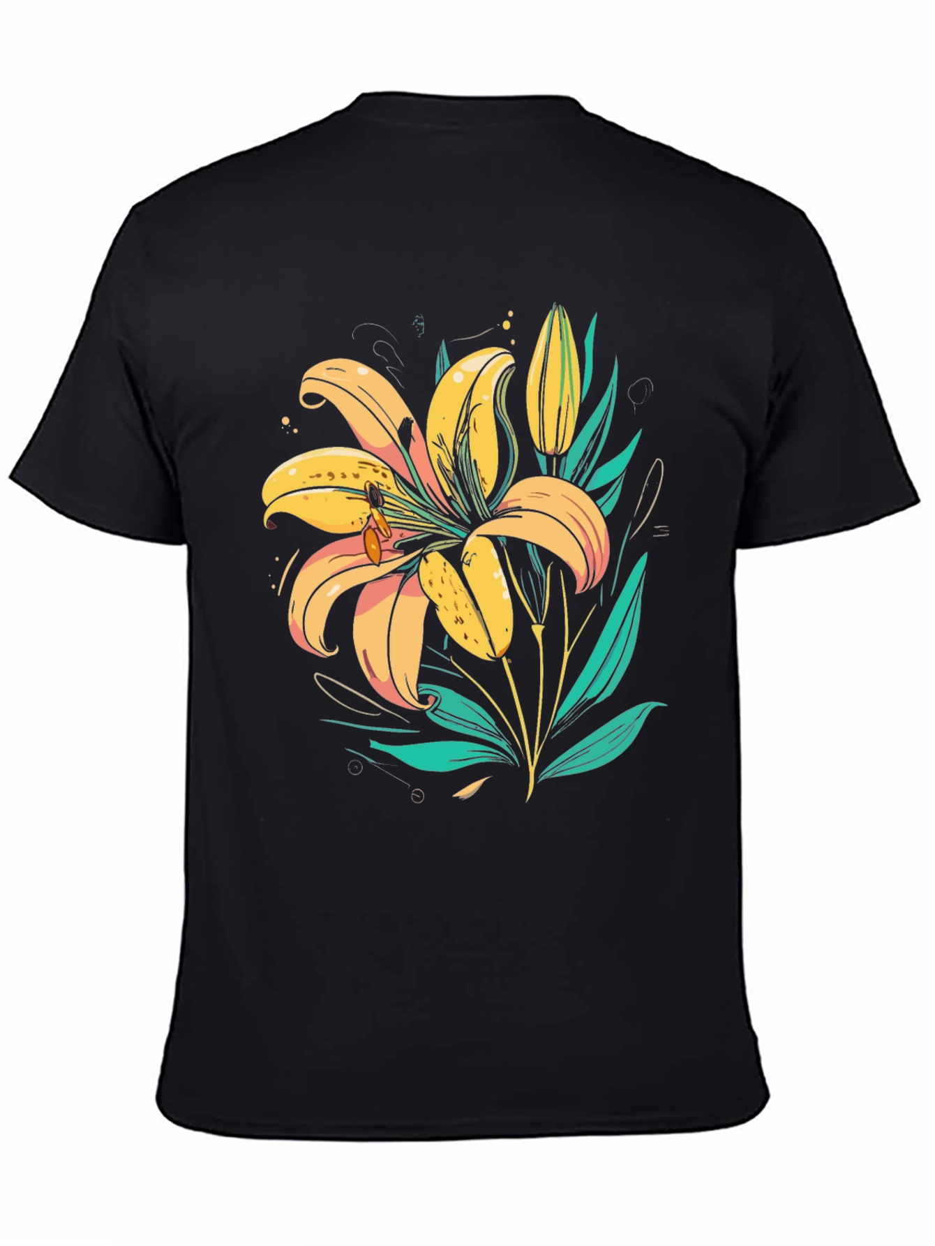 Floral Lily Graphic Tee - Trendy Black T-Shirt
