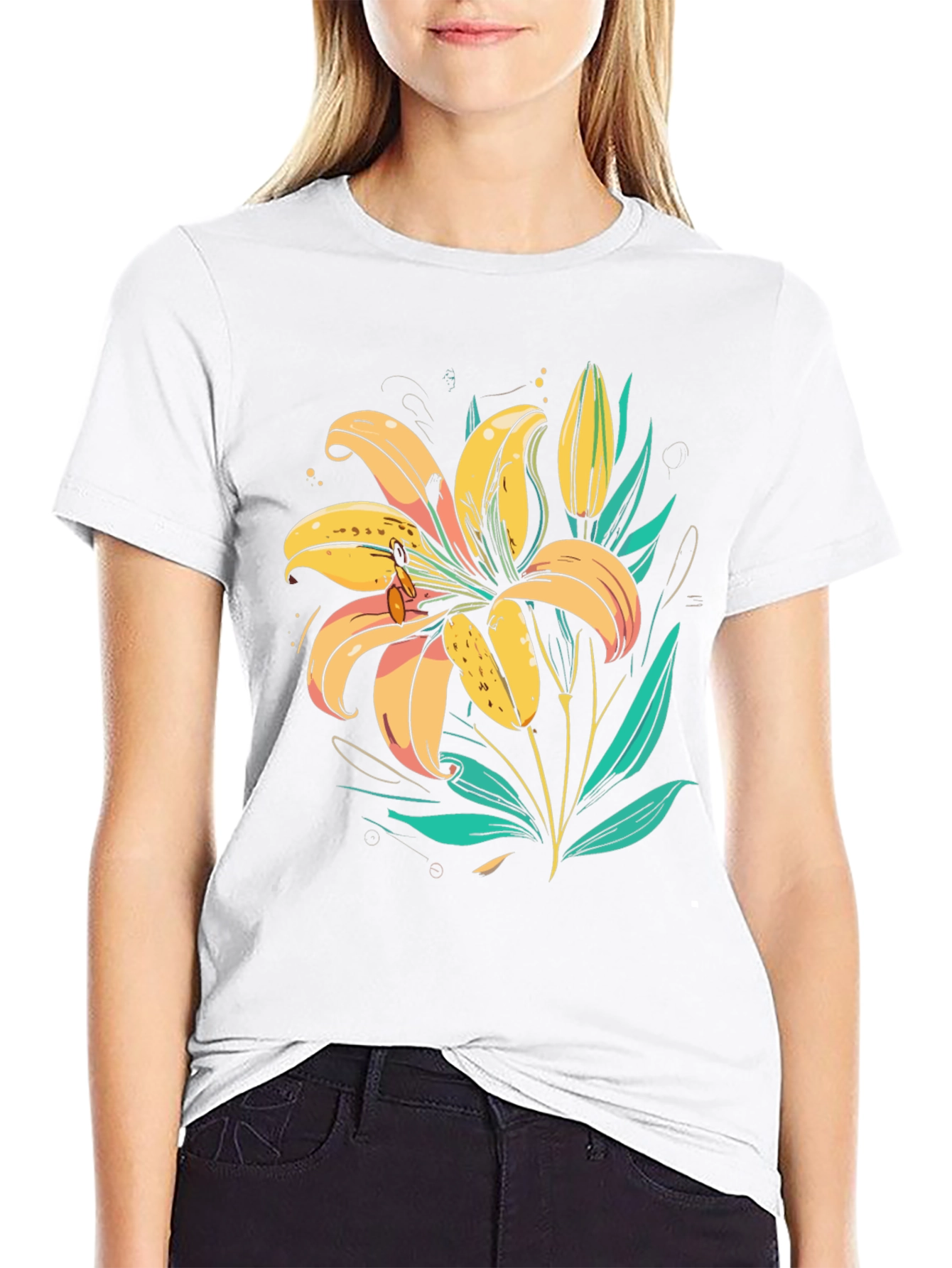 Floral Lily Graphic Tee - Trendy Black T-Shirt
