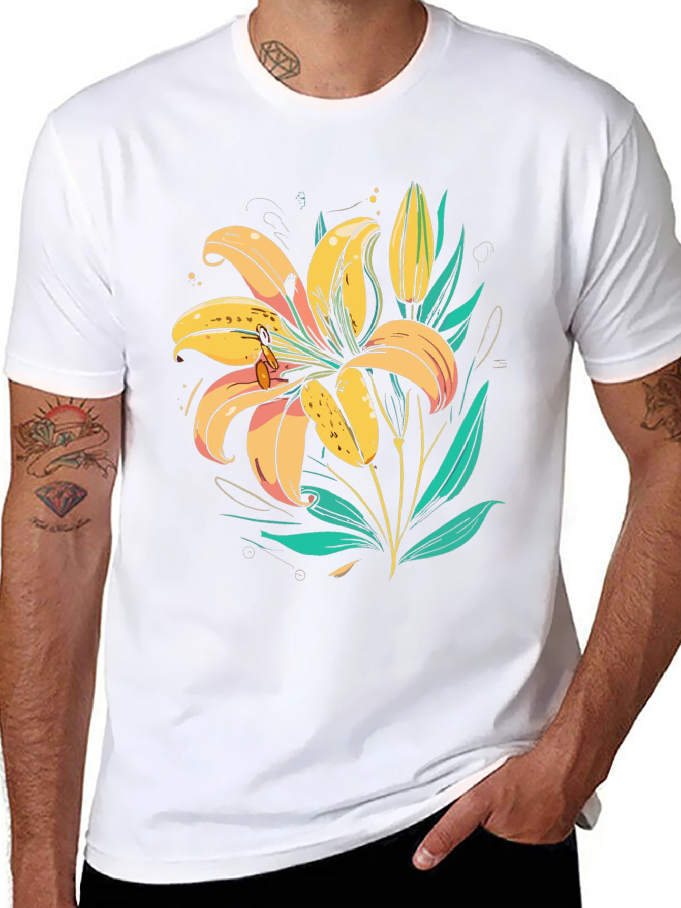 Floral Lily Graphic Tee - Trendy Black T-Shirt