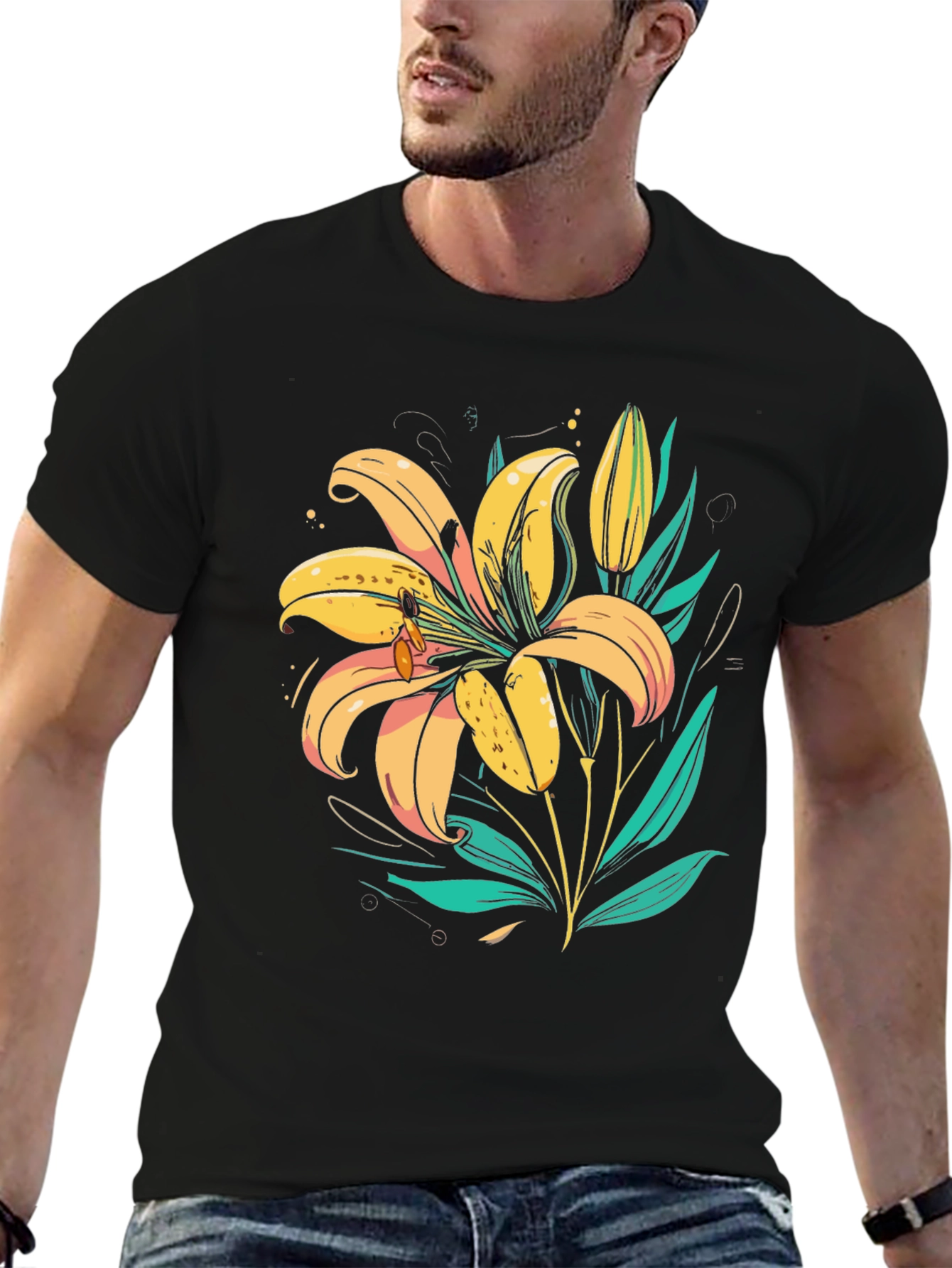 Floral Lily Graphic Tee - Trendy Black T-Shirt