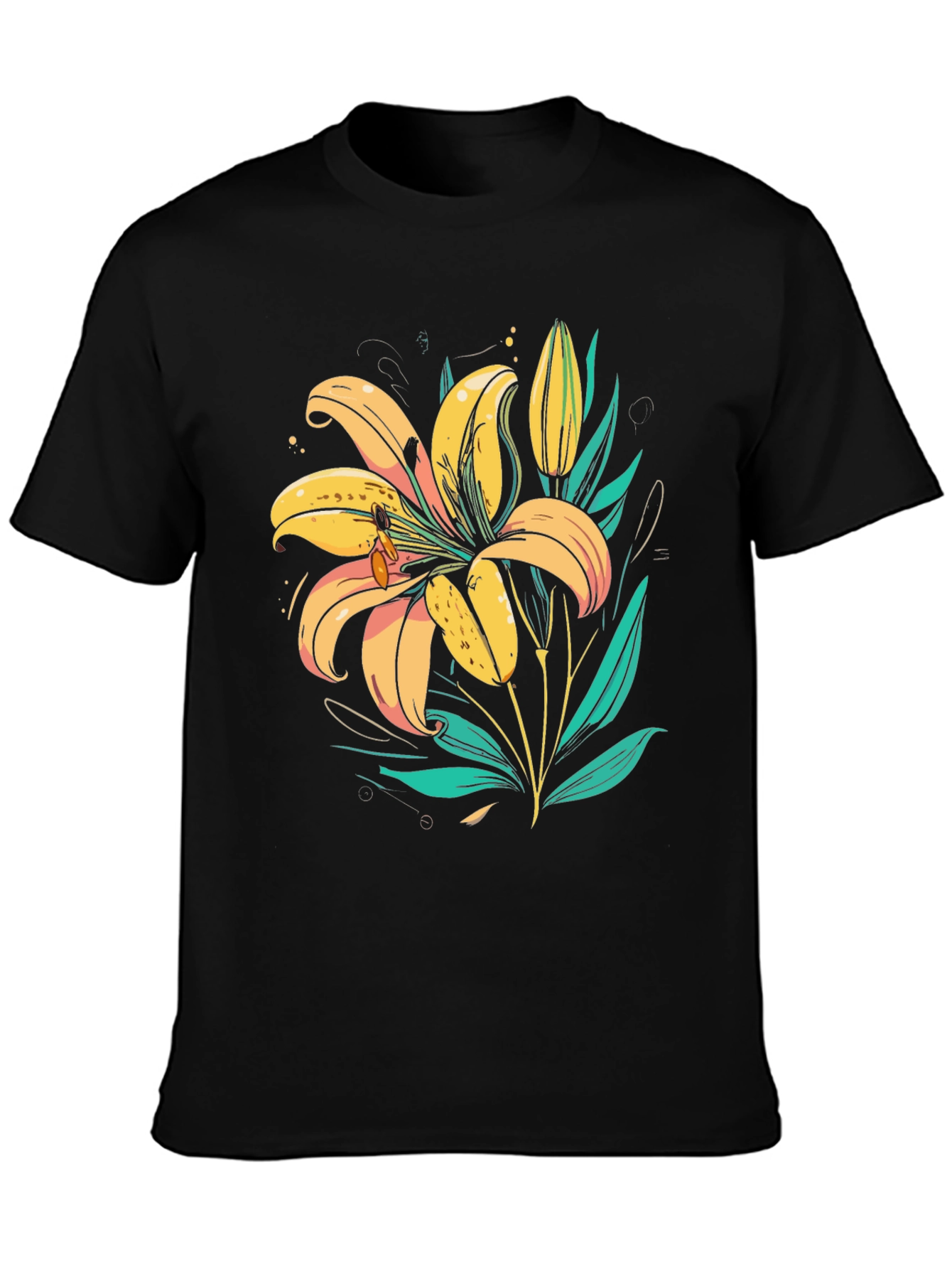 Floral Lily Graphic Tee - Trendy Black T-Shirt