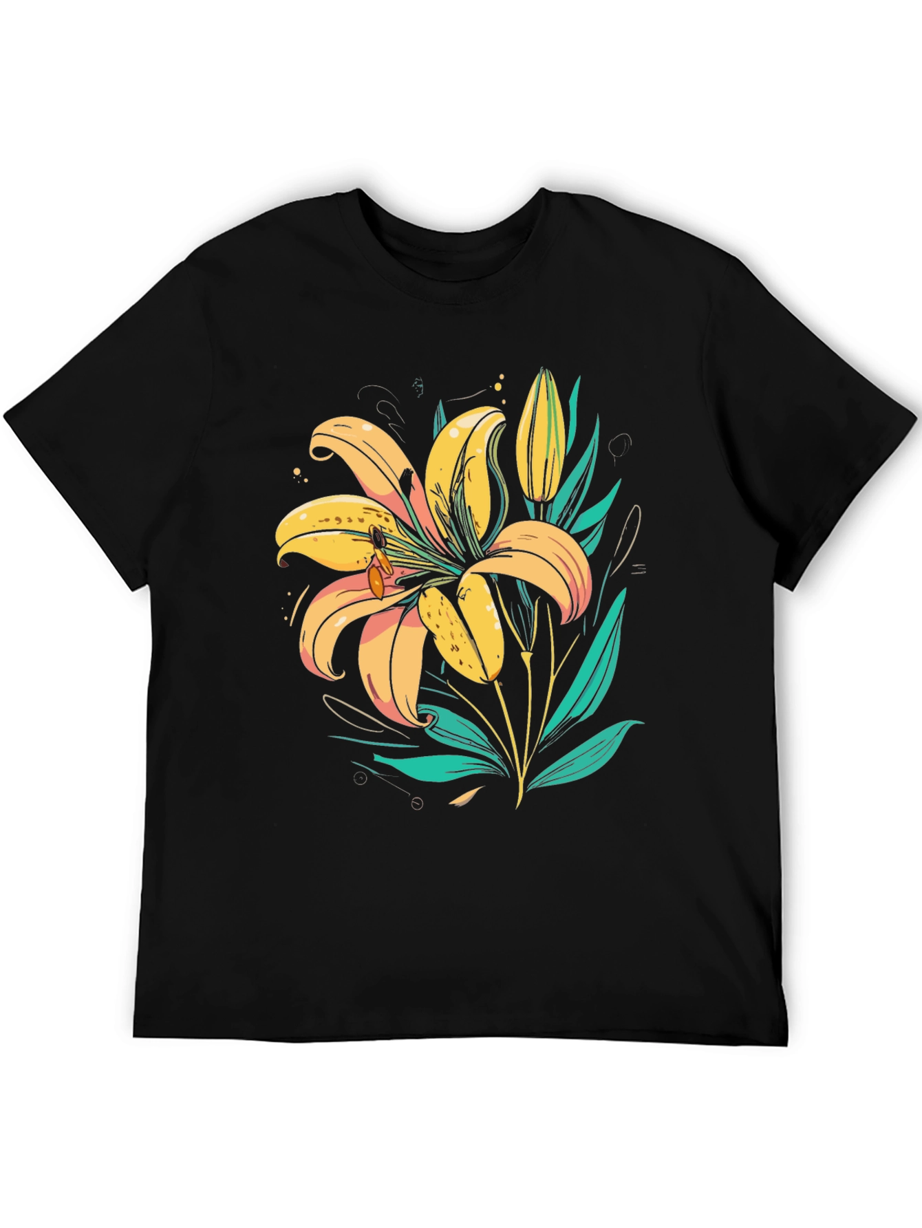 Floral Lily Graphic Tee - Trendy Black T-Shirt