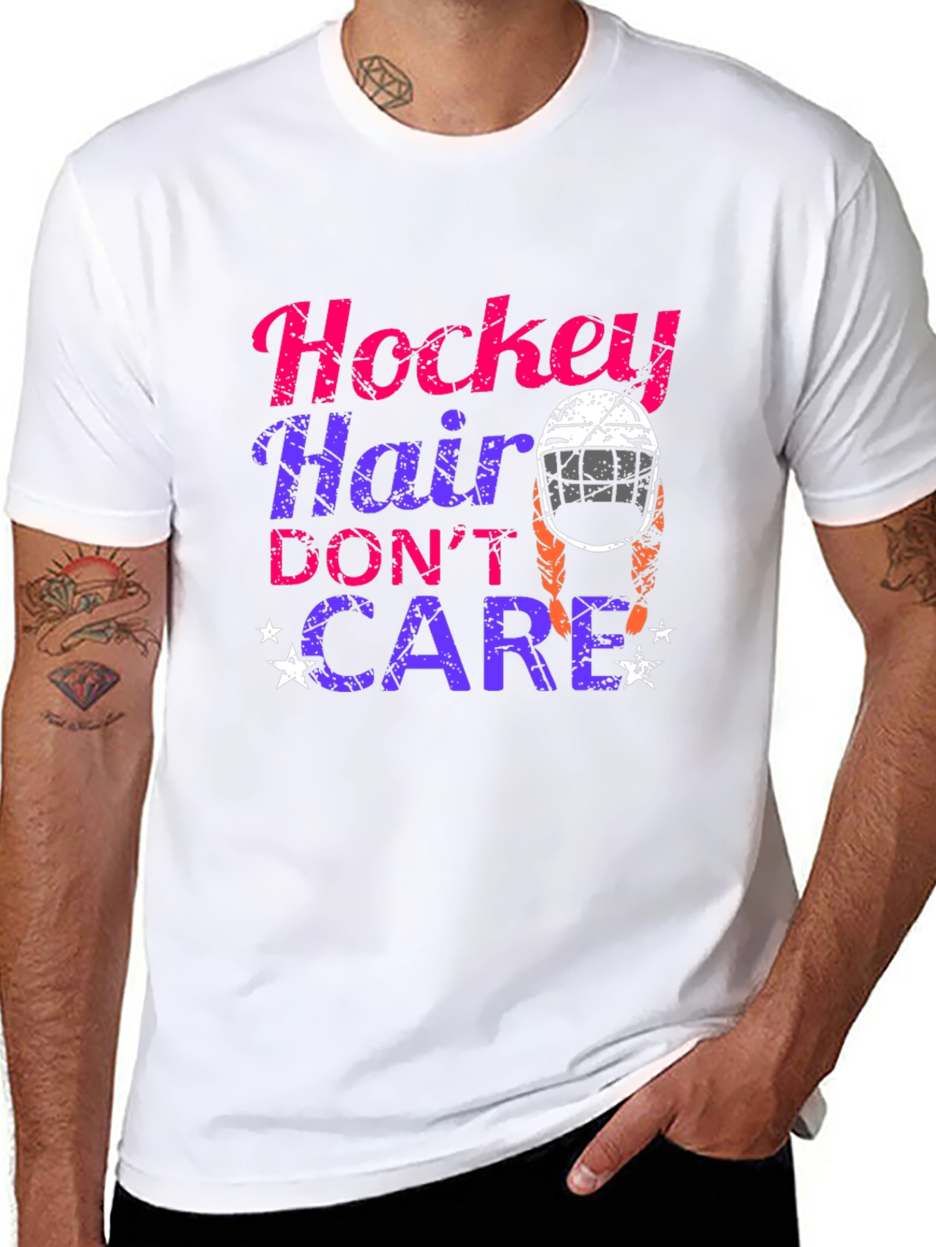 Hockey Hair Dont Care Graphic T-Shirt