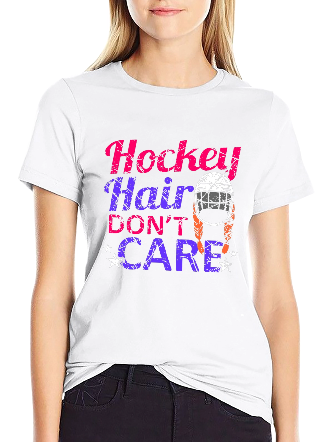 Hockey Hair Dont Care Graphic T-Shirt