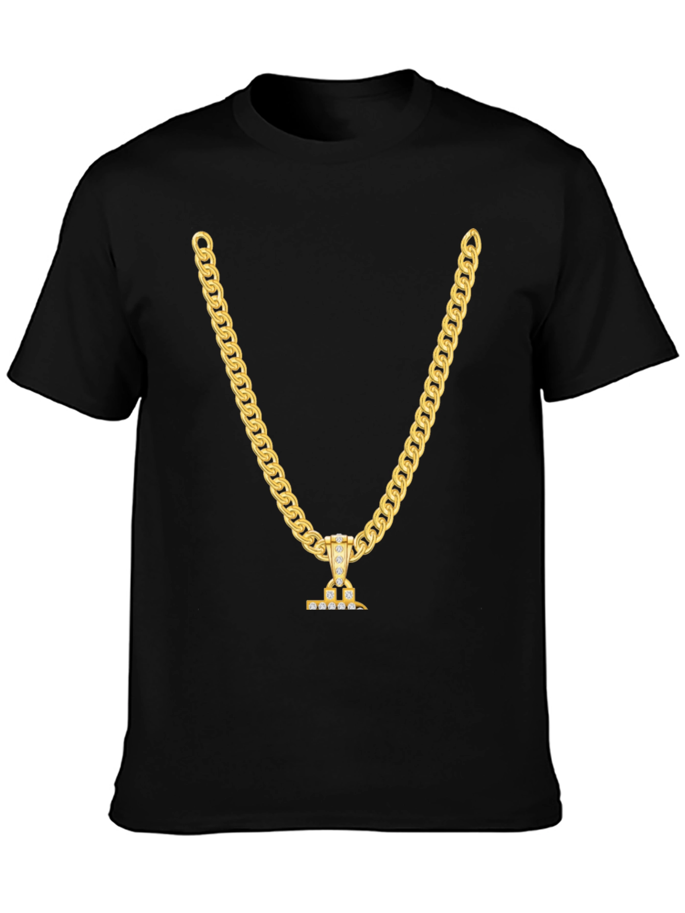 Gold Chain Print Black T-Shirt