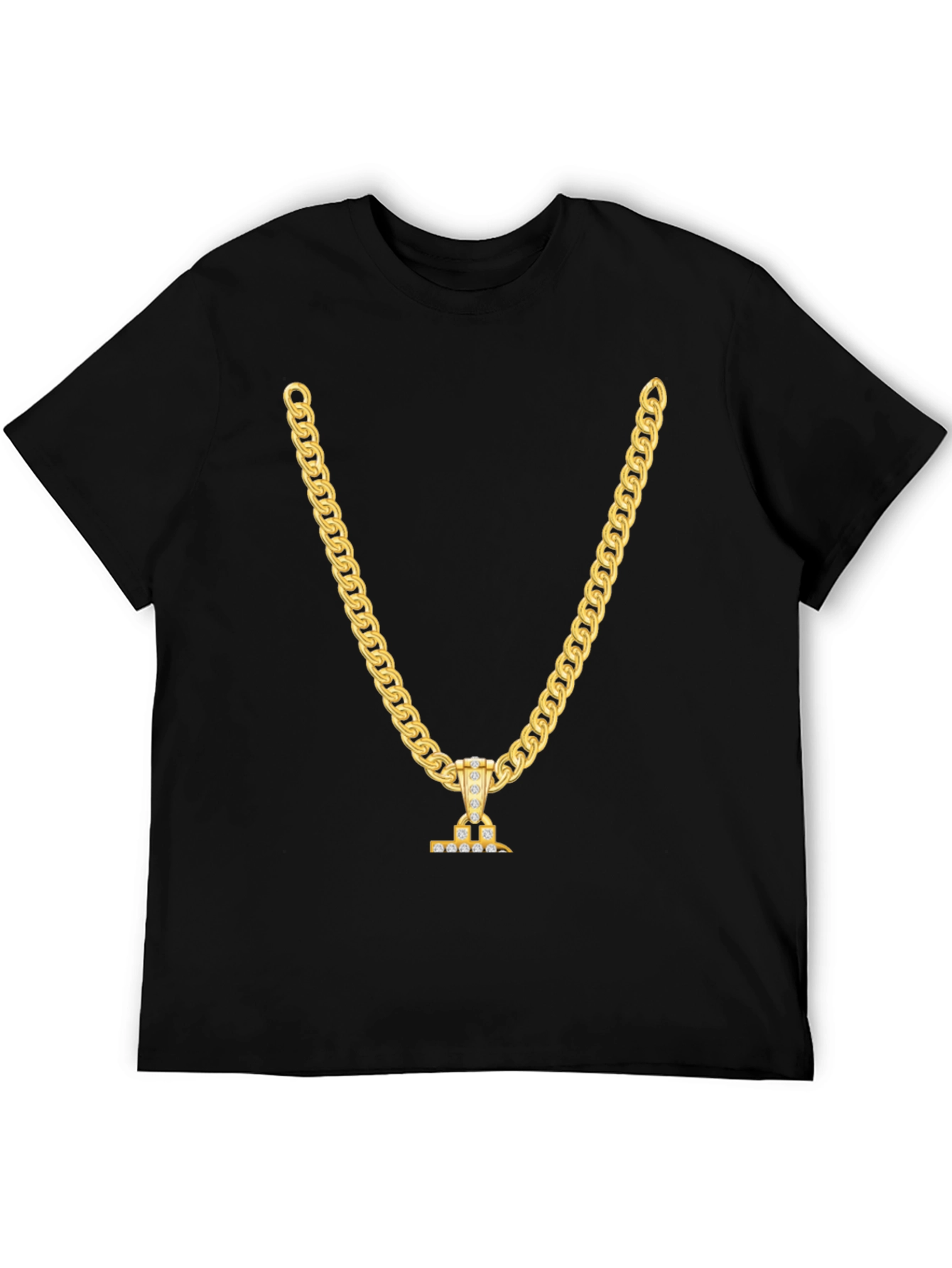 Gold Chain Print Black T-Shirt