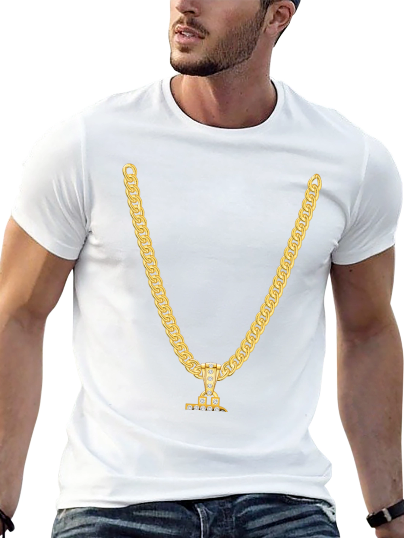 Gold Chain Print Black T-Shirt