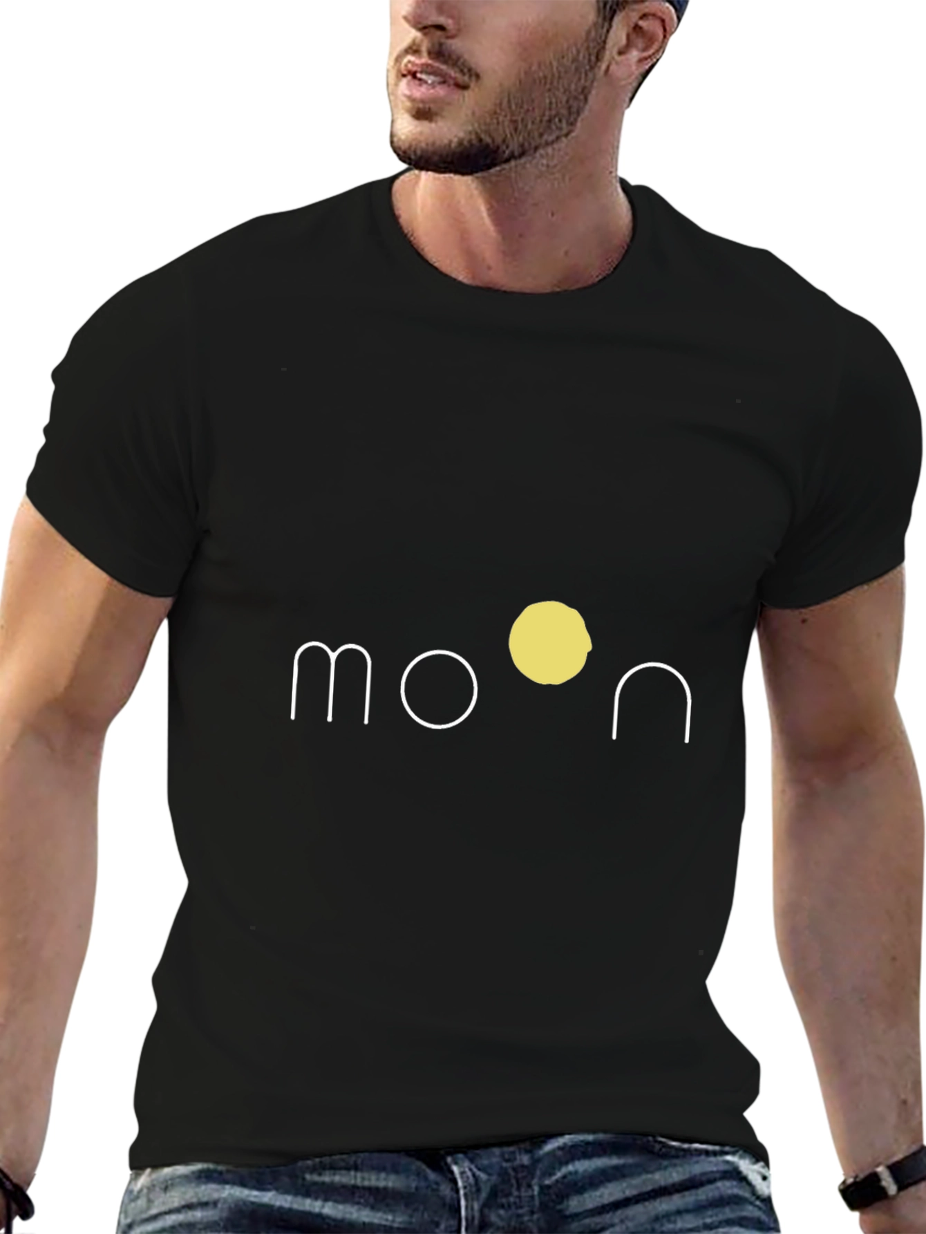 Minimalist Moon Graphic Black T-Shirt