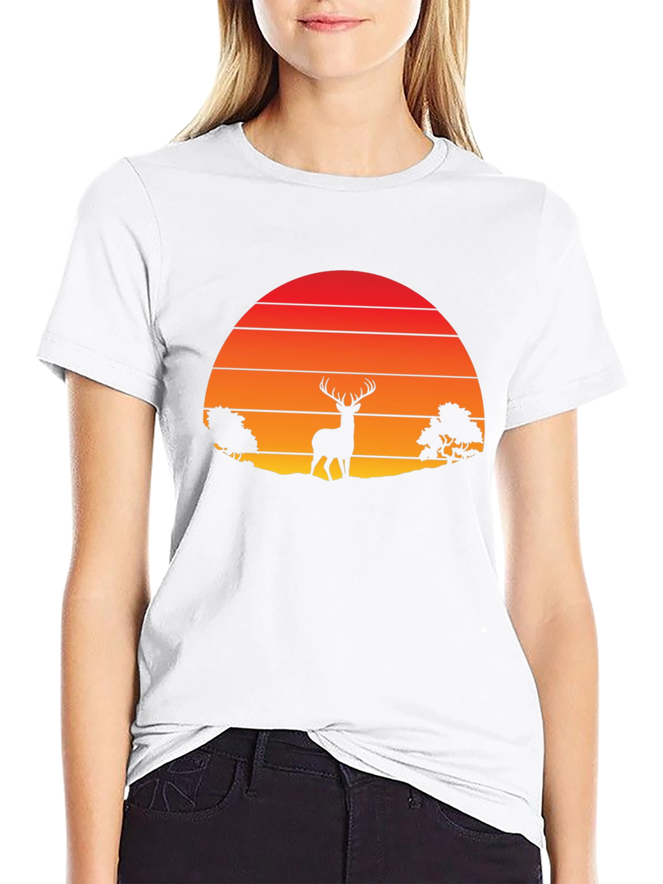 Retro Deer Silhouette T-Shirt - Sunset Graphic Tee