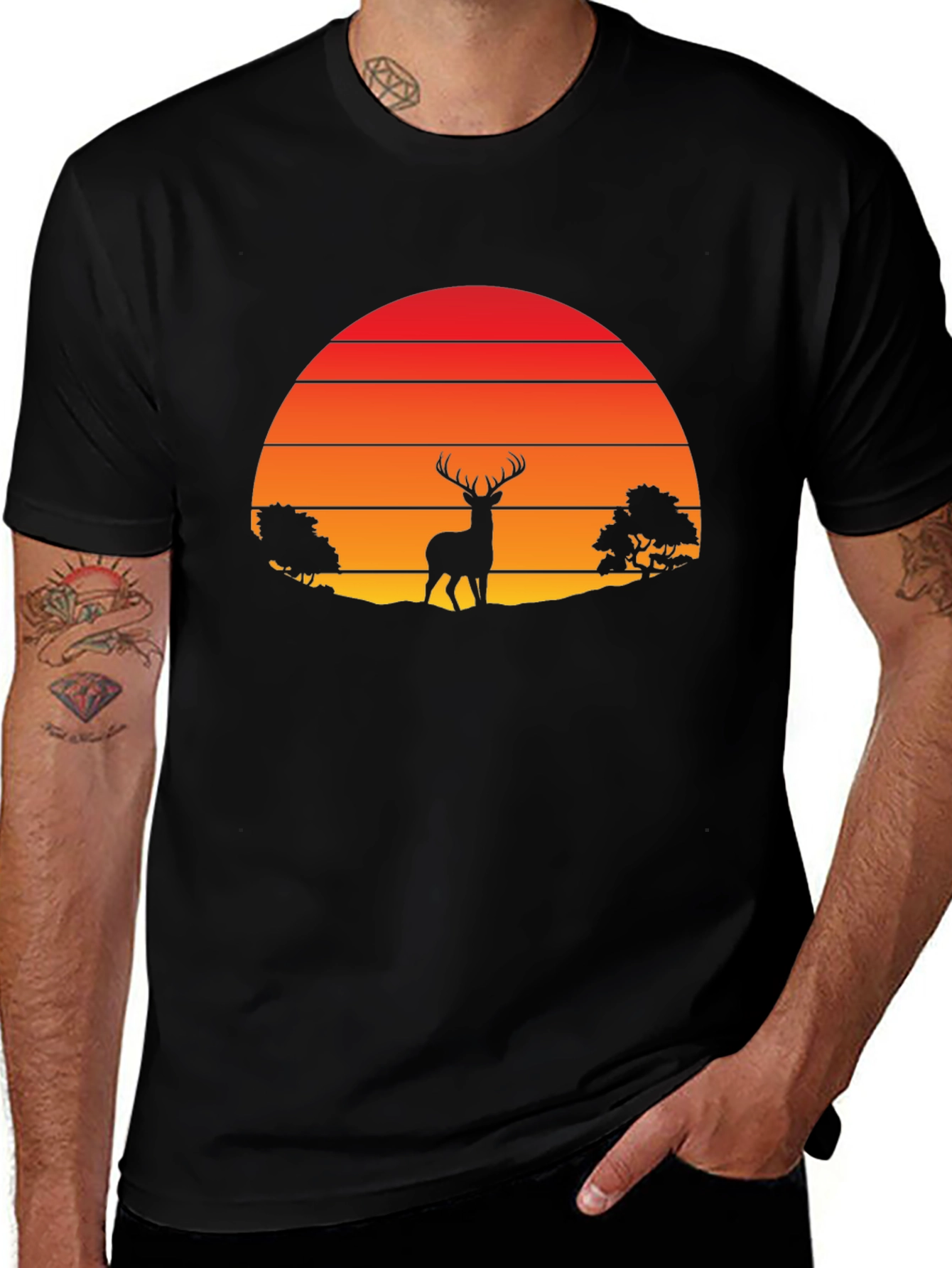 Retro Deer Silhouette T-Shirt - Sunset Graphic Tee