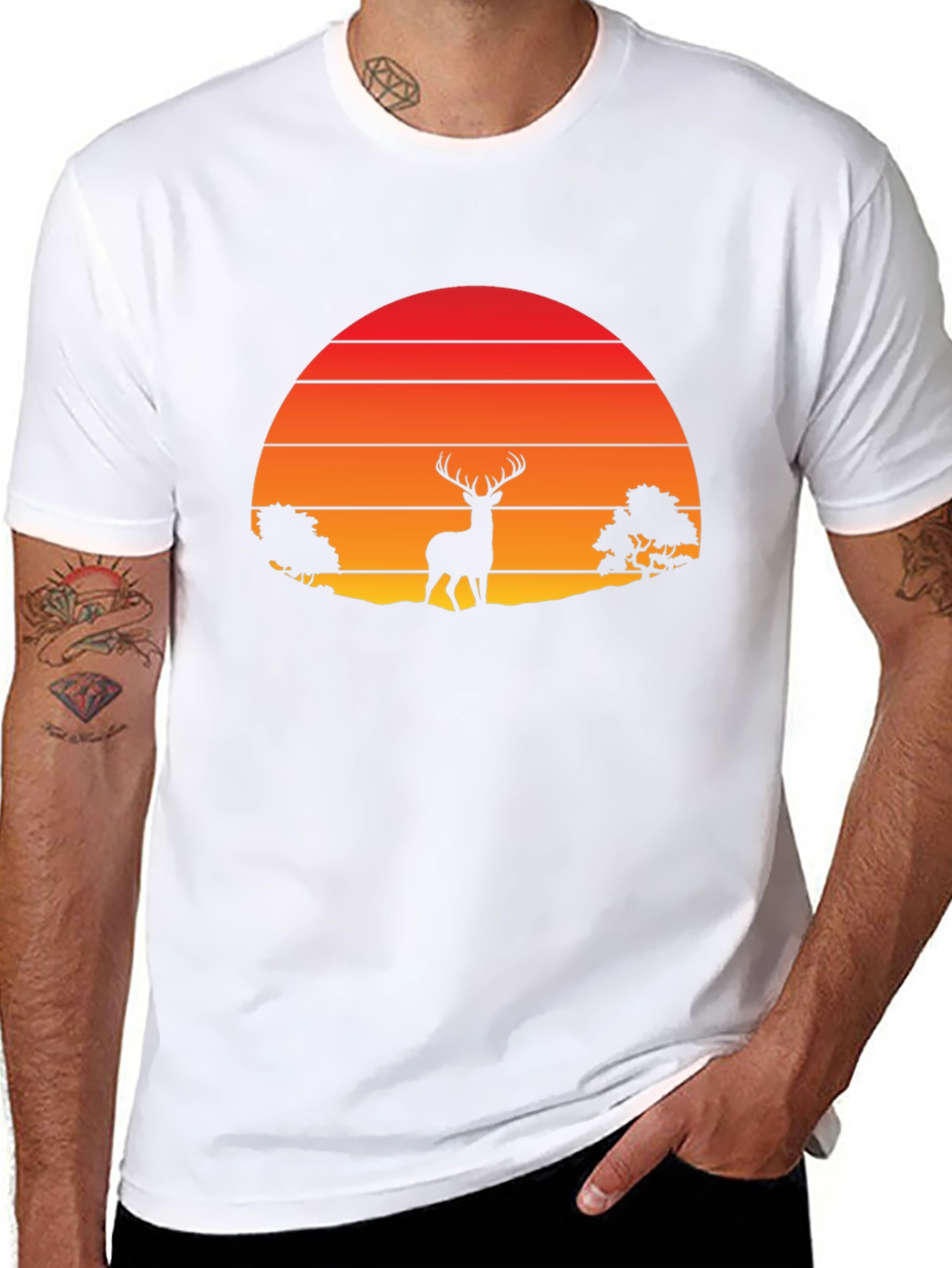 Retro Deer Silhouette T-Shirt - Sunset Graphic Tee