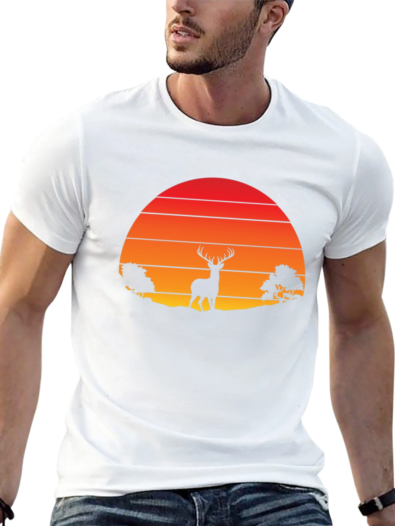Retro Deer Silhouette T-Shirt - Sunset Graphic Tee