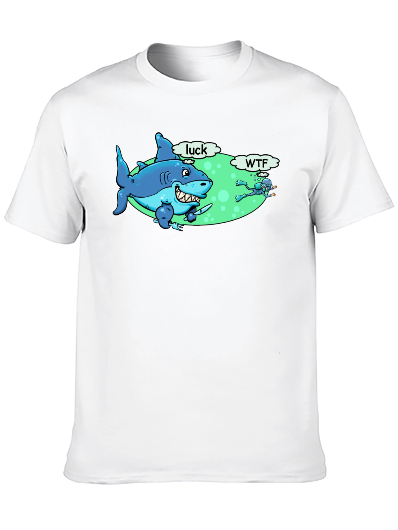 Funny Shark Luck WTF Mens Black T-Shirt