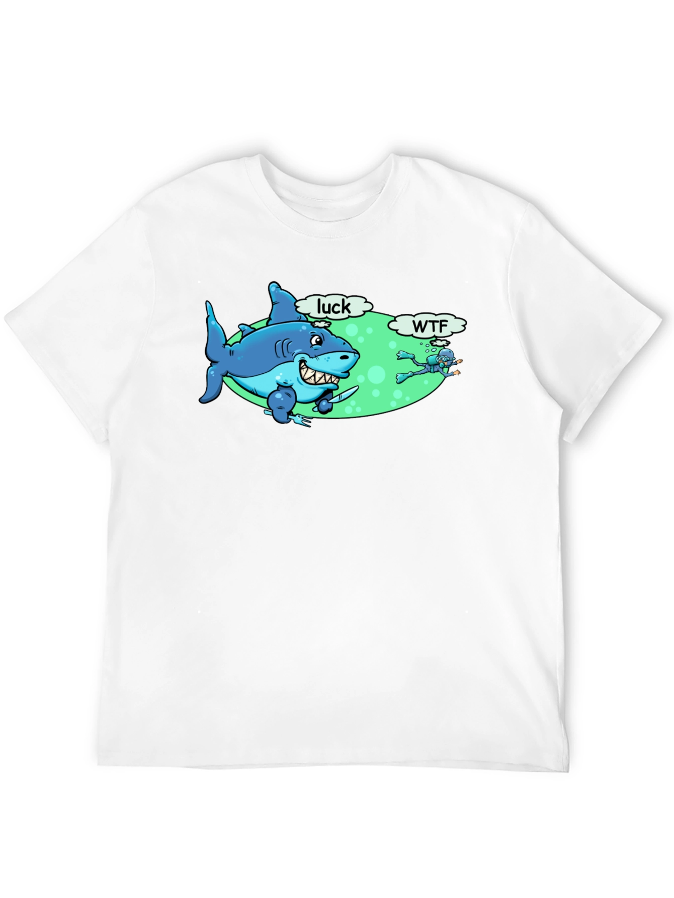 Funny Shark Luck WTF Mens Black T-Shirt